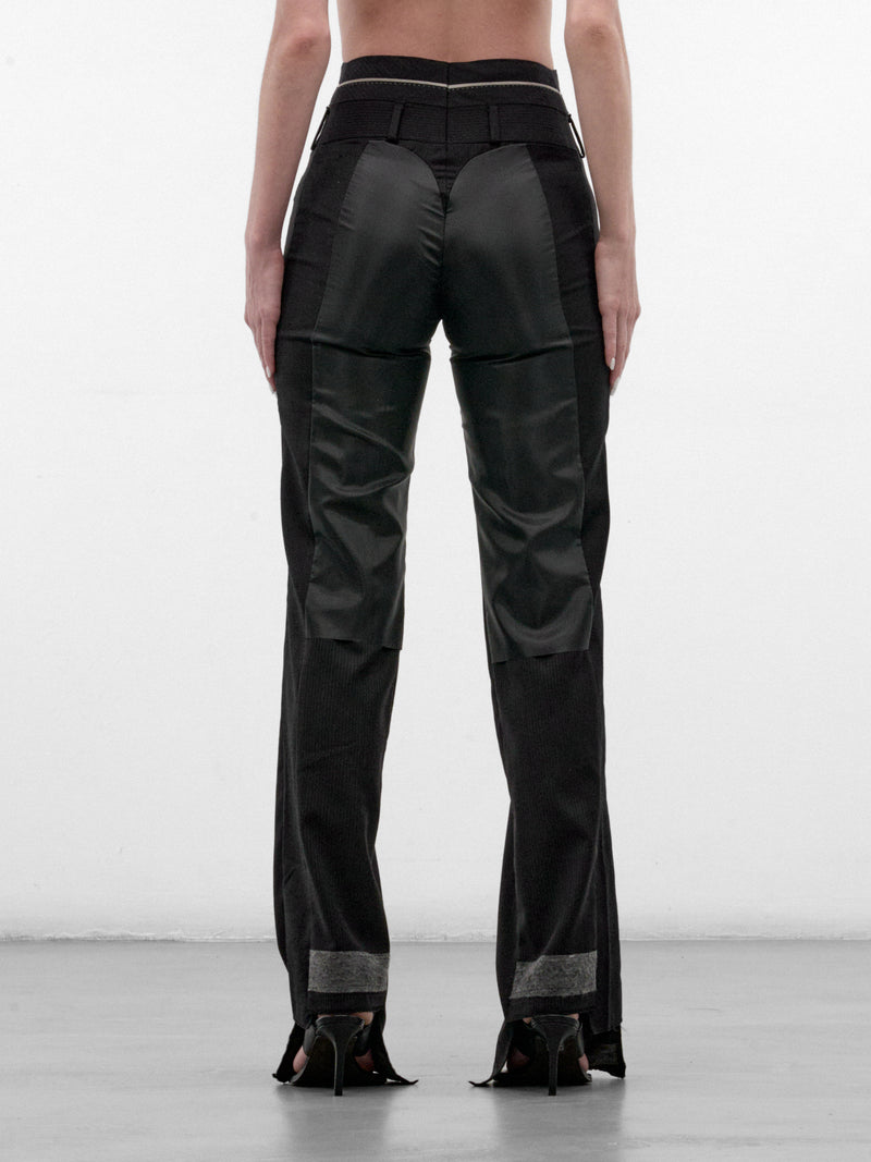Layered Waistband Wool Wide Trousers (WAISTBAND-WOOL-TROUSERS-BLACK)