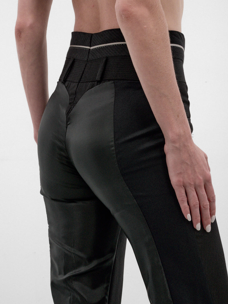 Layered Waistband Wool Wide Trousers (WAISTBAND-WOOL-TROUSERS-BLACK)