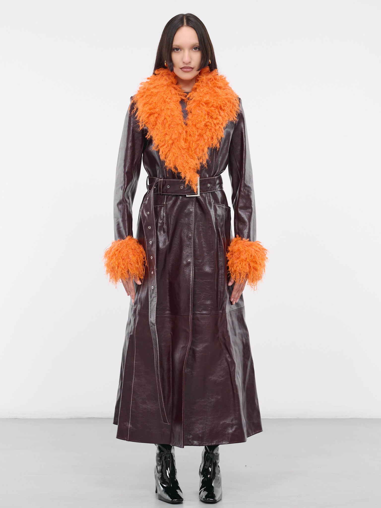 Embossed Leather Trench Coat (WCO012-CLEA0004-RD70-BURGUNDY)