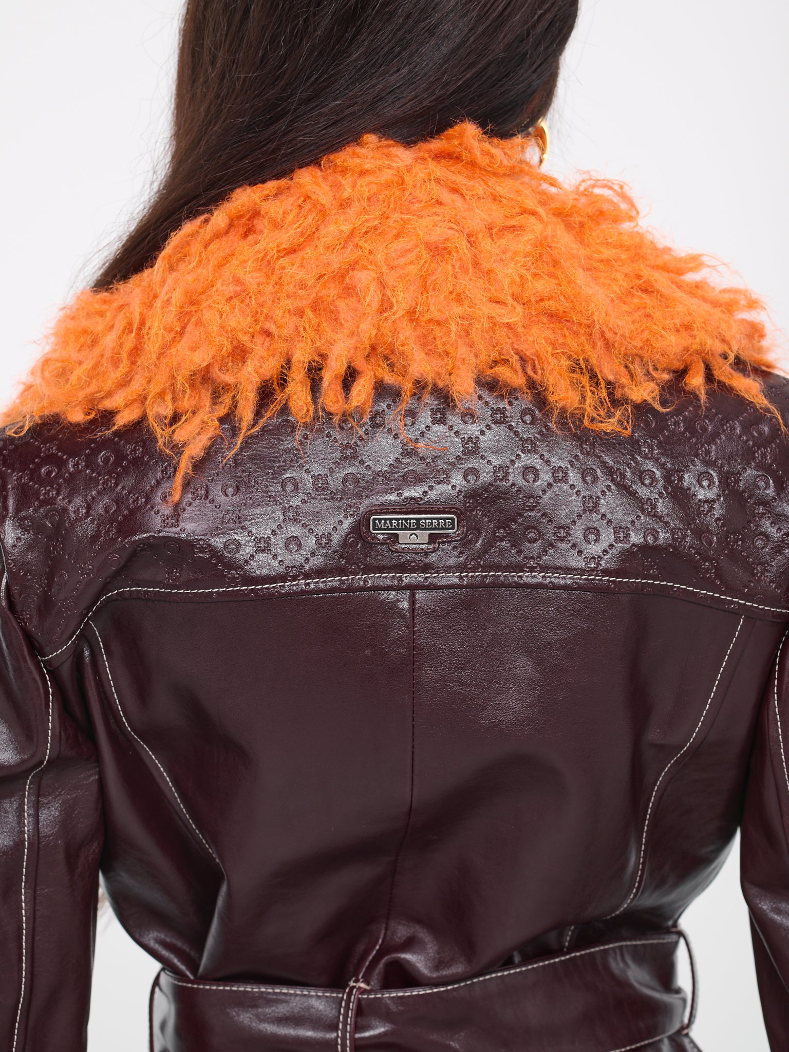 Embossed Leather Trench Coat (WCO012-CLEA0004-RD70-BURGUNDY)