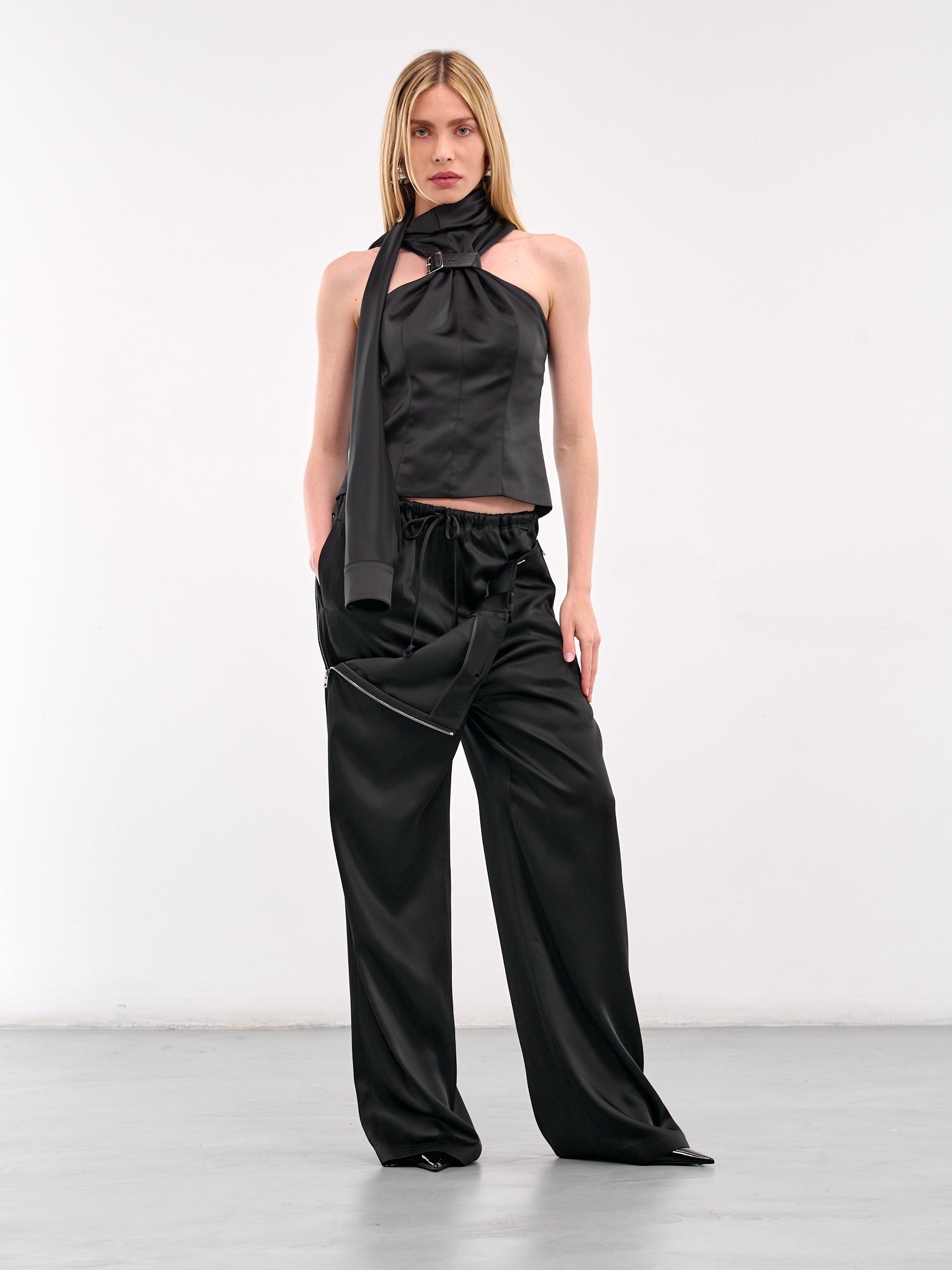 Layered Zip Detail Trousers (WD-PT1-25-251-BLACK)