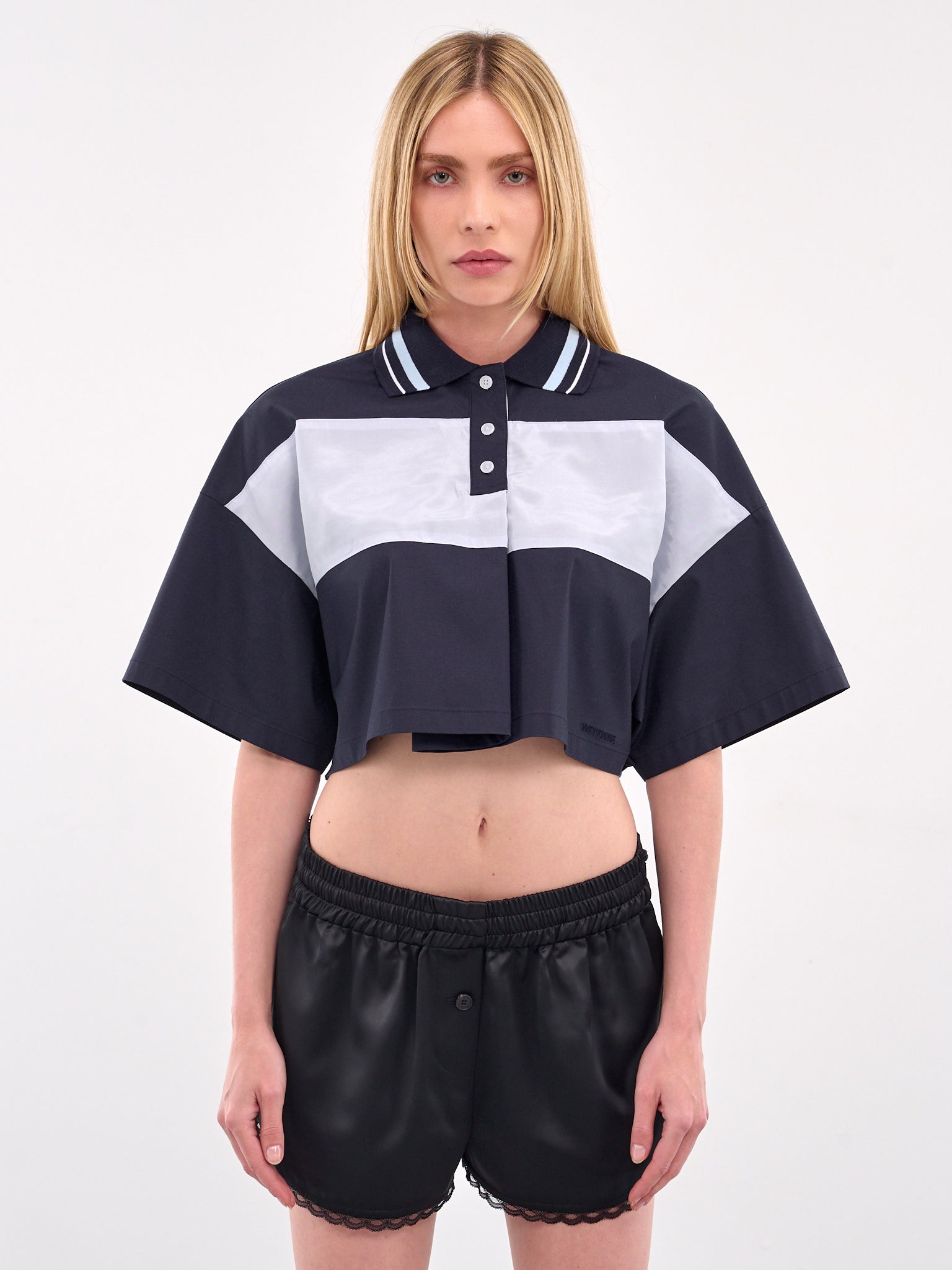 Color Block Crop Polo Shirt (WD-BL1-25-132-NAVY)