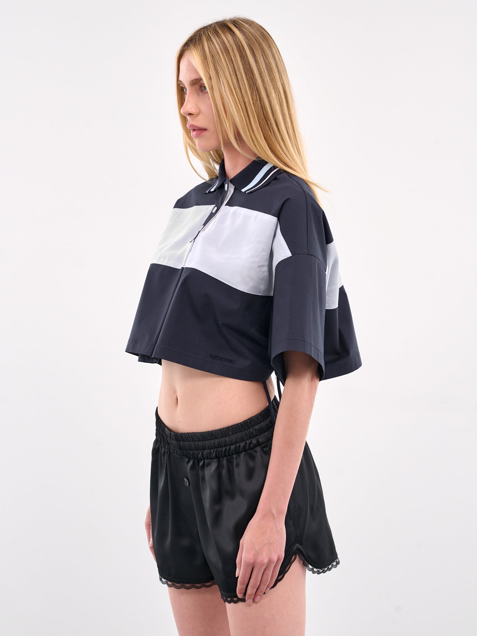Color Block Crop Polo Shirt (WD-BL1-25-132-NAVY)