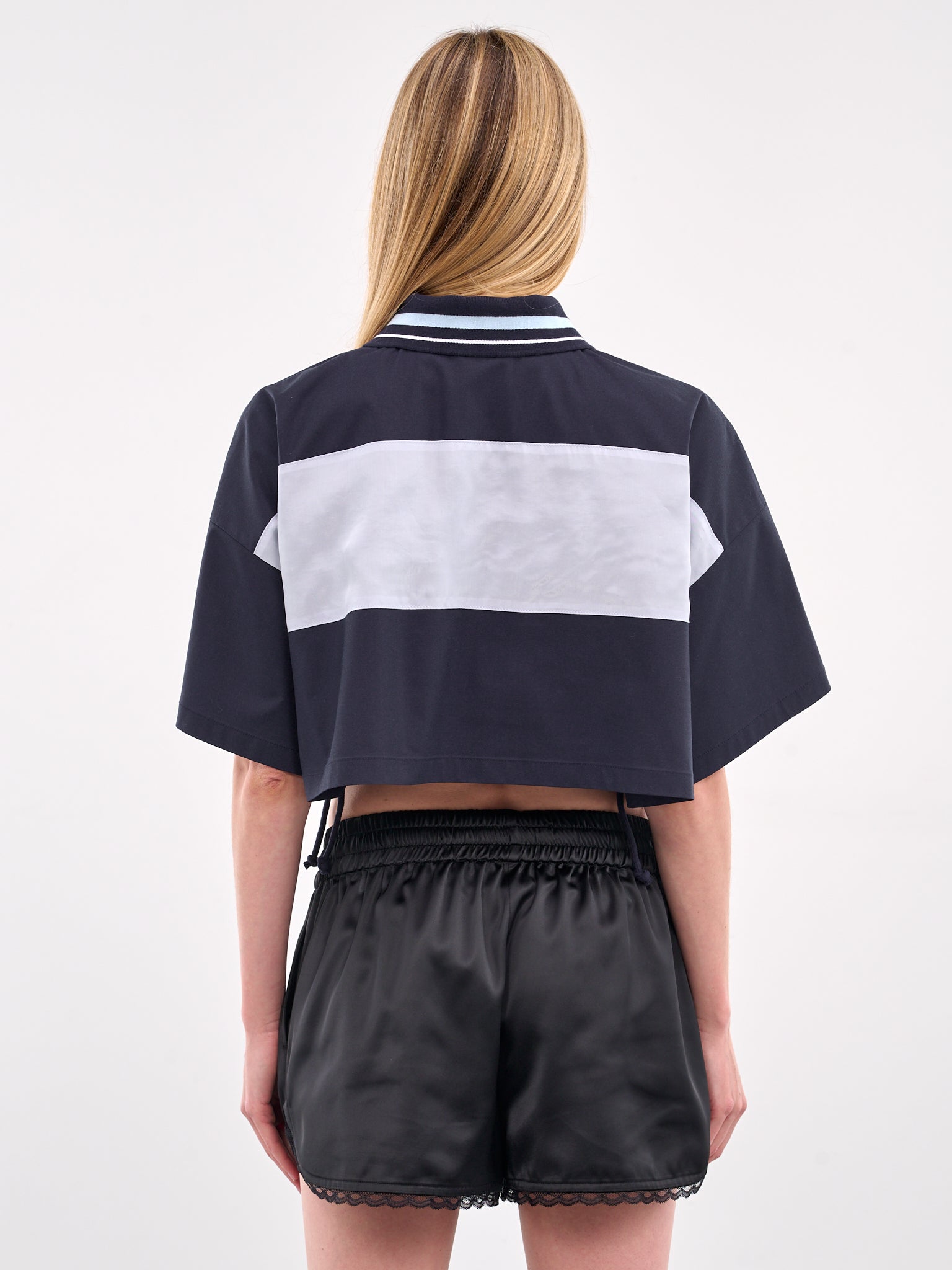 Color Block Crop Polo Shirt (WD-BL1-25-132-NAVY)