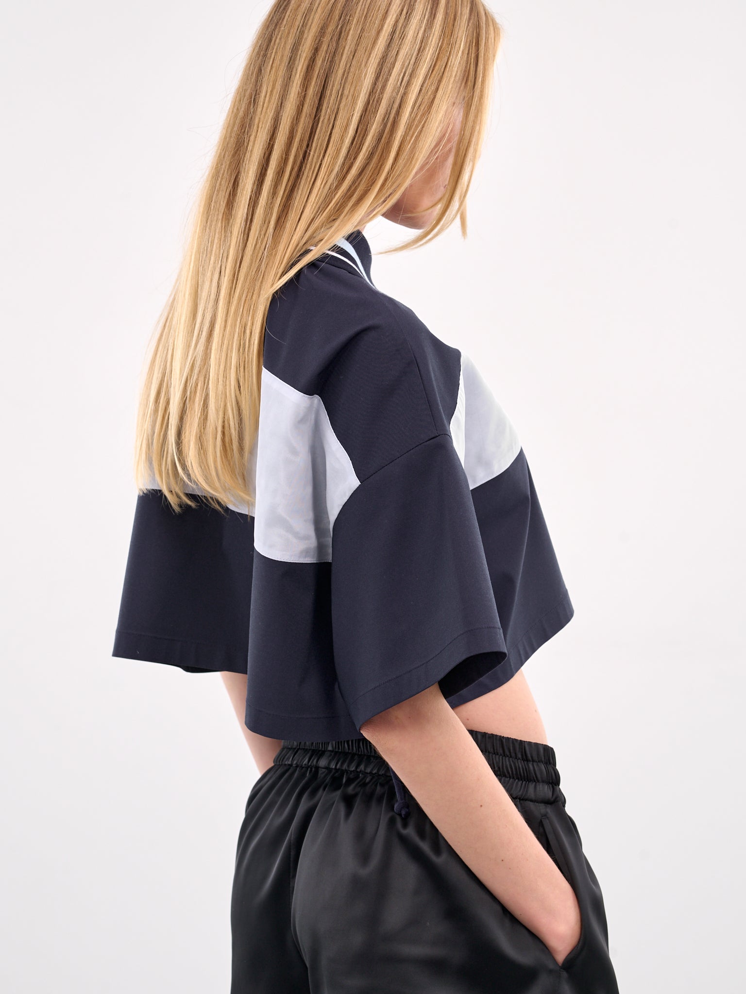 Color Block Crop Polo Shirt (WD-BL1-25-132-NAVY)