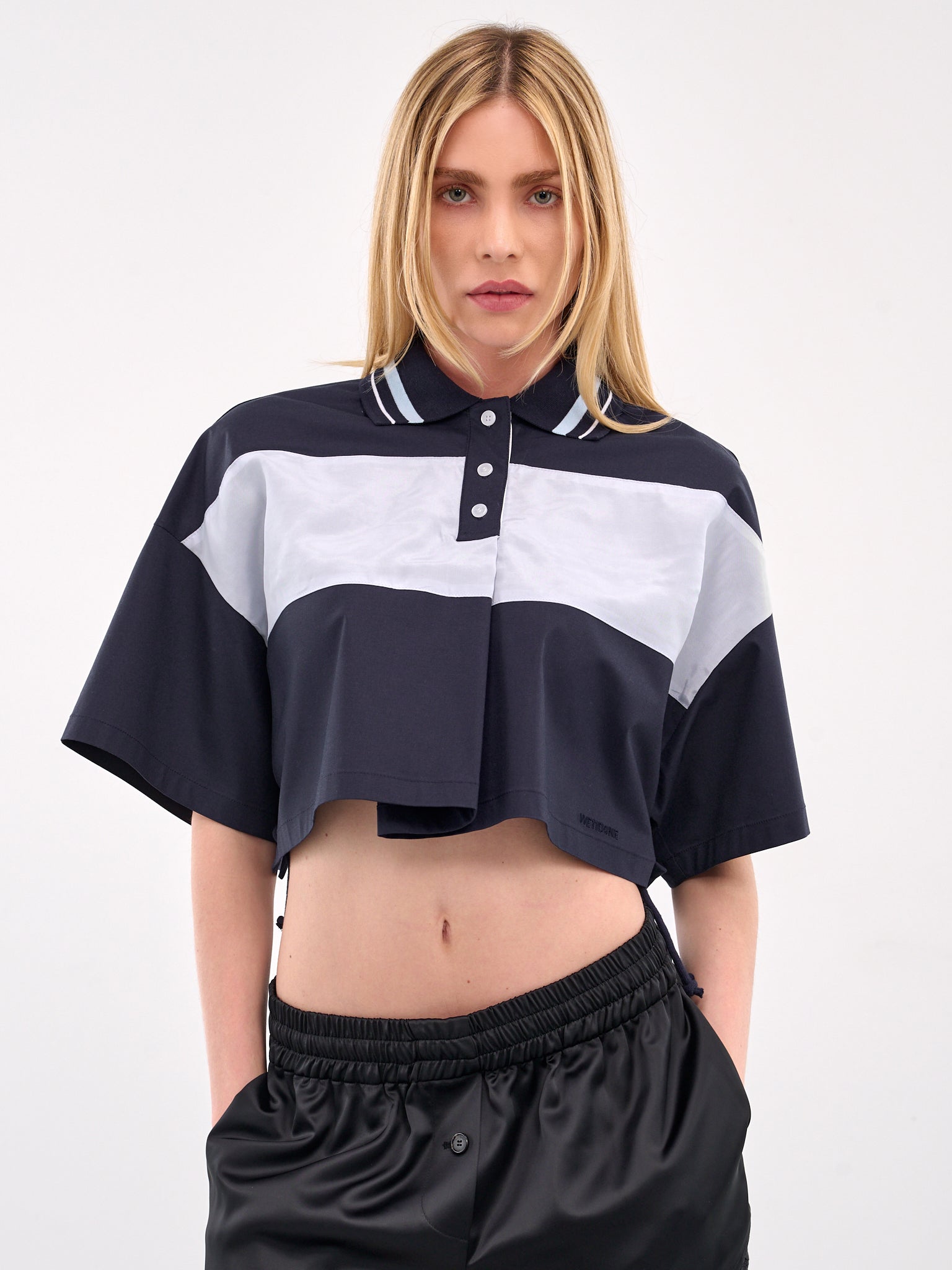 Color Block Crop Polo Shirt (WD-BL1-25-132-NAVY)