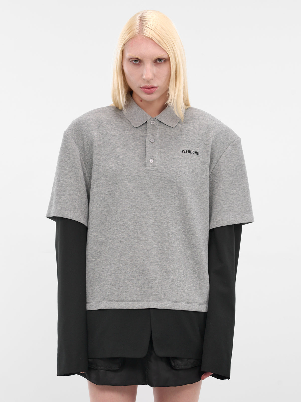 Gray Layered Polo Blazer Top (WD-BL3-25-105-M-GY-GREY)