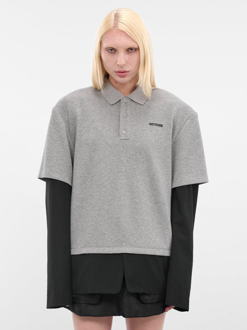 Gray Layered Polo Blazer Top (WD-BL3-25-105-M-GY-GREY)