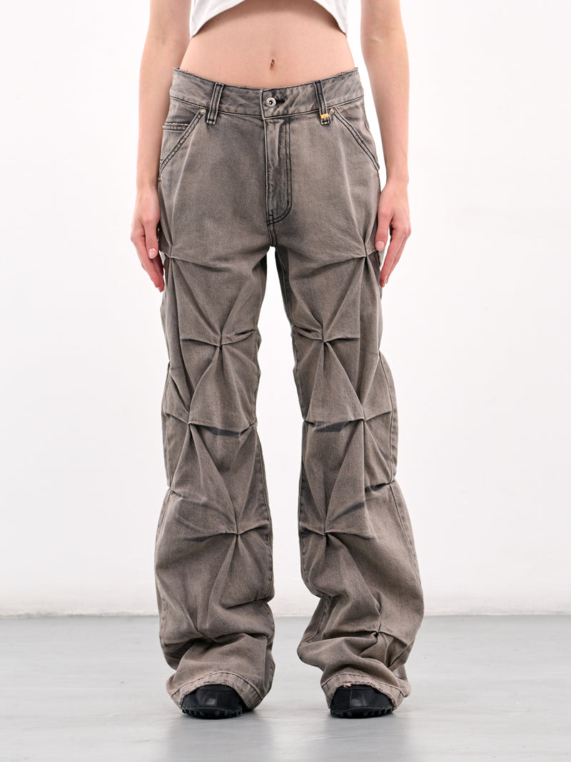 Gathered Wrinkle Denim Jeans (WD-DP1-25-366-BLACK)