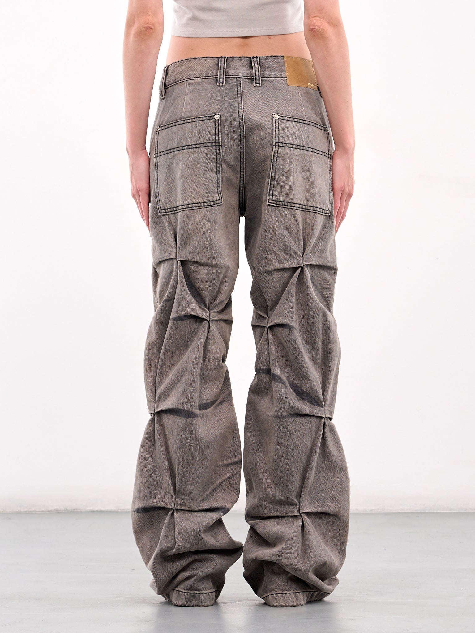 Gathered Wrinkle Denim Jeans (WD-DP1-25-366-BLACK)