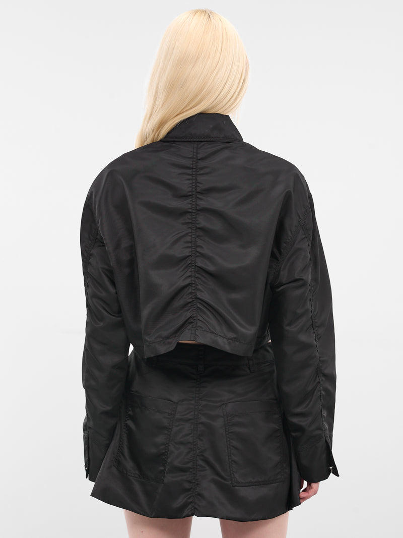 Black Nylon Cropped Boxy Jacket (WD-JK3-25-020-WBK-BLACK)