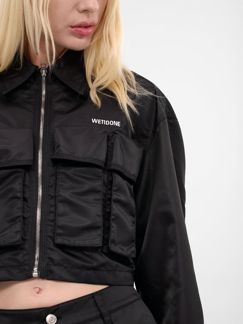 Black Nylon Cropped Boxy Jacket (WD-JK3-25-020-WBK-BLACK)