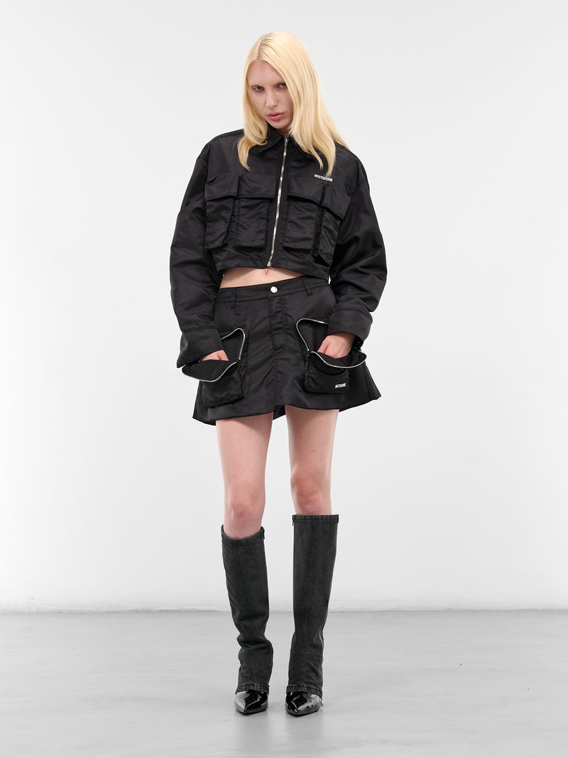 Black Nylon Cropped Boxy Jacket (WD-JK3-25-020-WBK-BLACK)