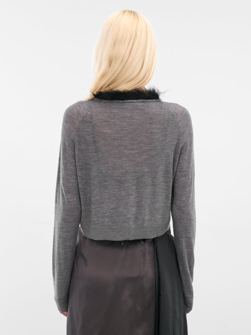 Gray Fur Collar Knit Cardigan (WD-KC3-25-602-W-GY-GREY)