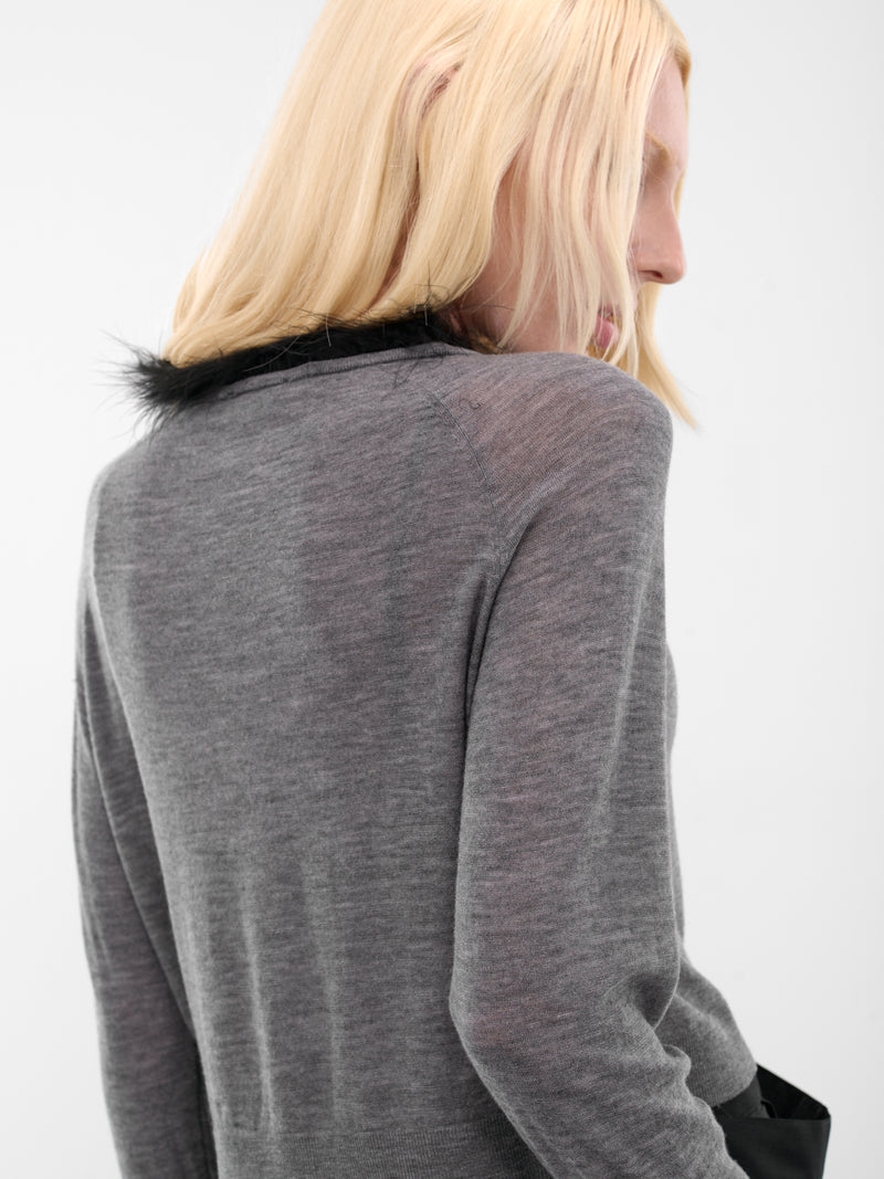 Gray Fur Collar Knit Cardigan (WD-KC3-25-602-W-GY-GREY)