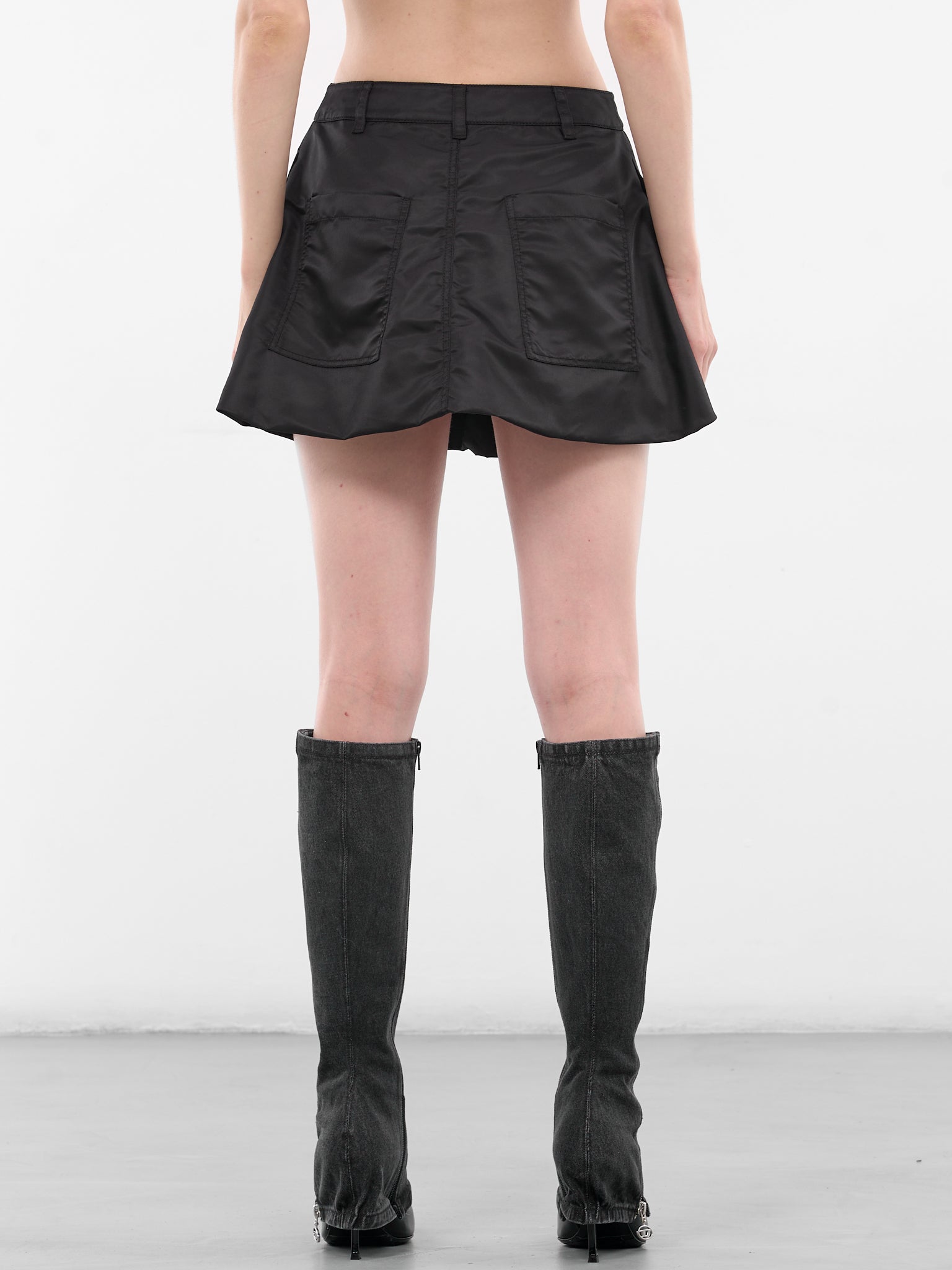 Black Nylon Pocket Mini Skirt (WD-SK3-25-273-WBK-BLACK)