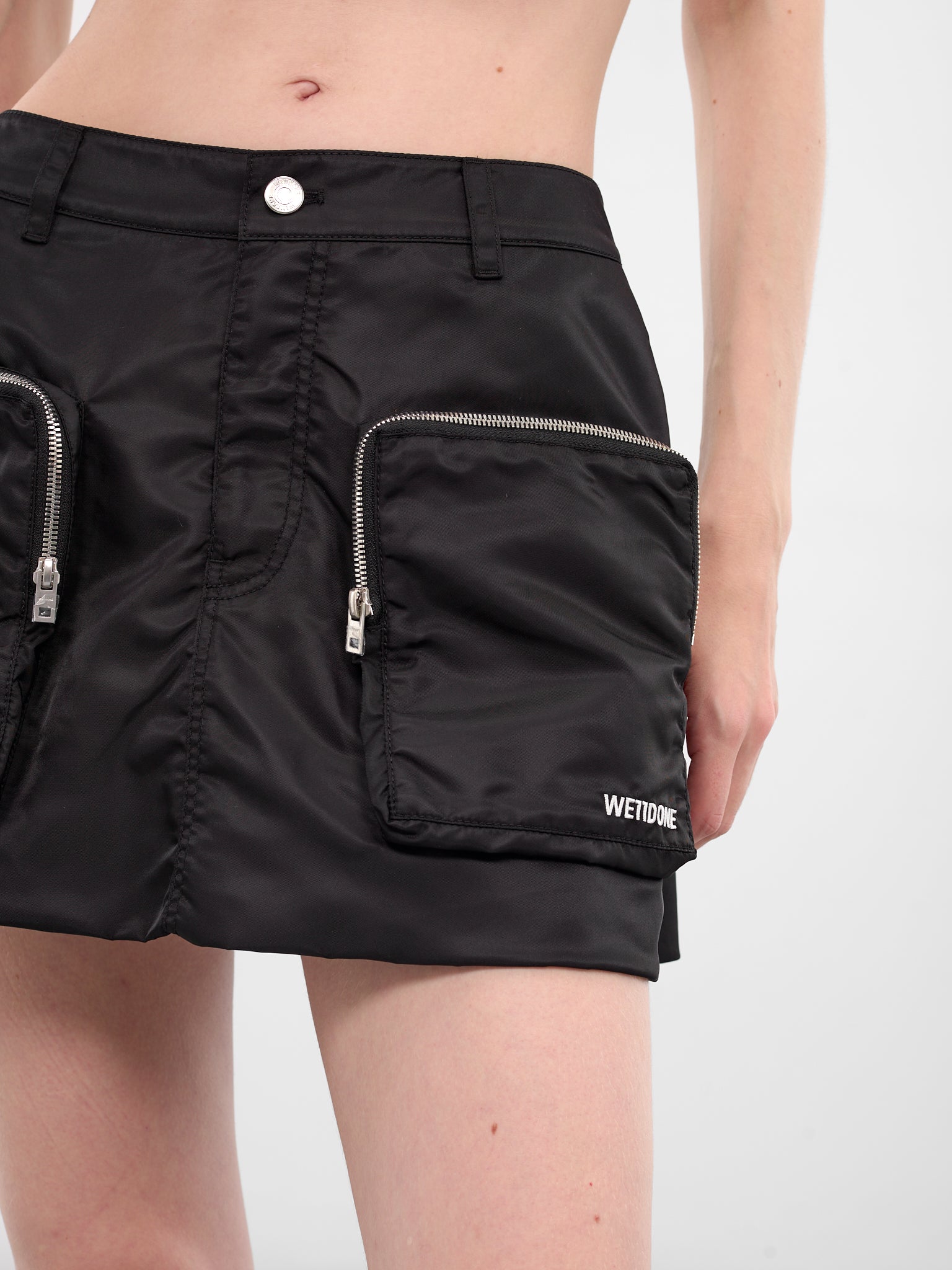 Black Nylon Pocket Mini Skirt (WD-SK3-25-273-WBK-BLACK)