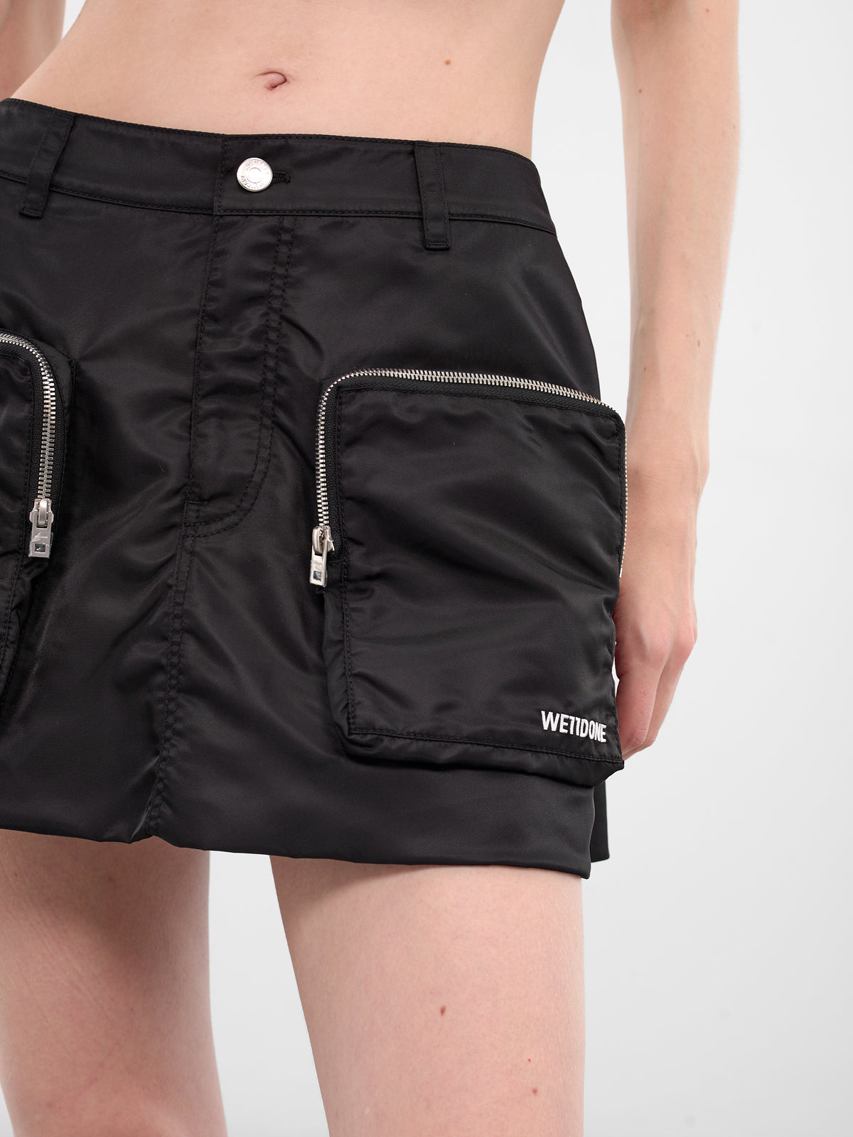 Black Nylon Pocket Mini Skirt (WD-SK3-25-273-WBK-BLACK)