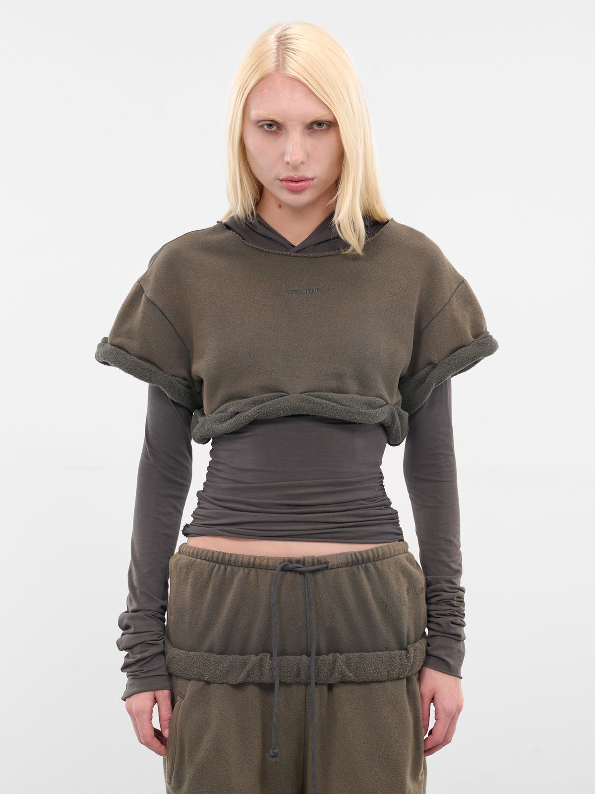 Charcoal Layered Rolled-Up Hoodie (WD-TH3-25-830-WCH-CHARCOAL)