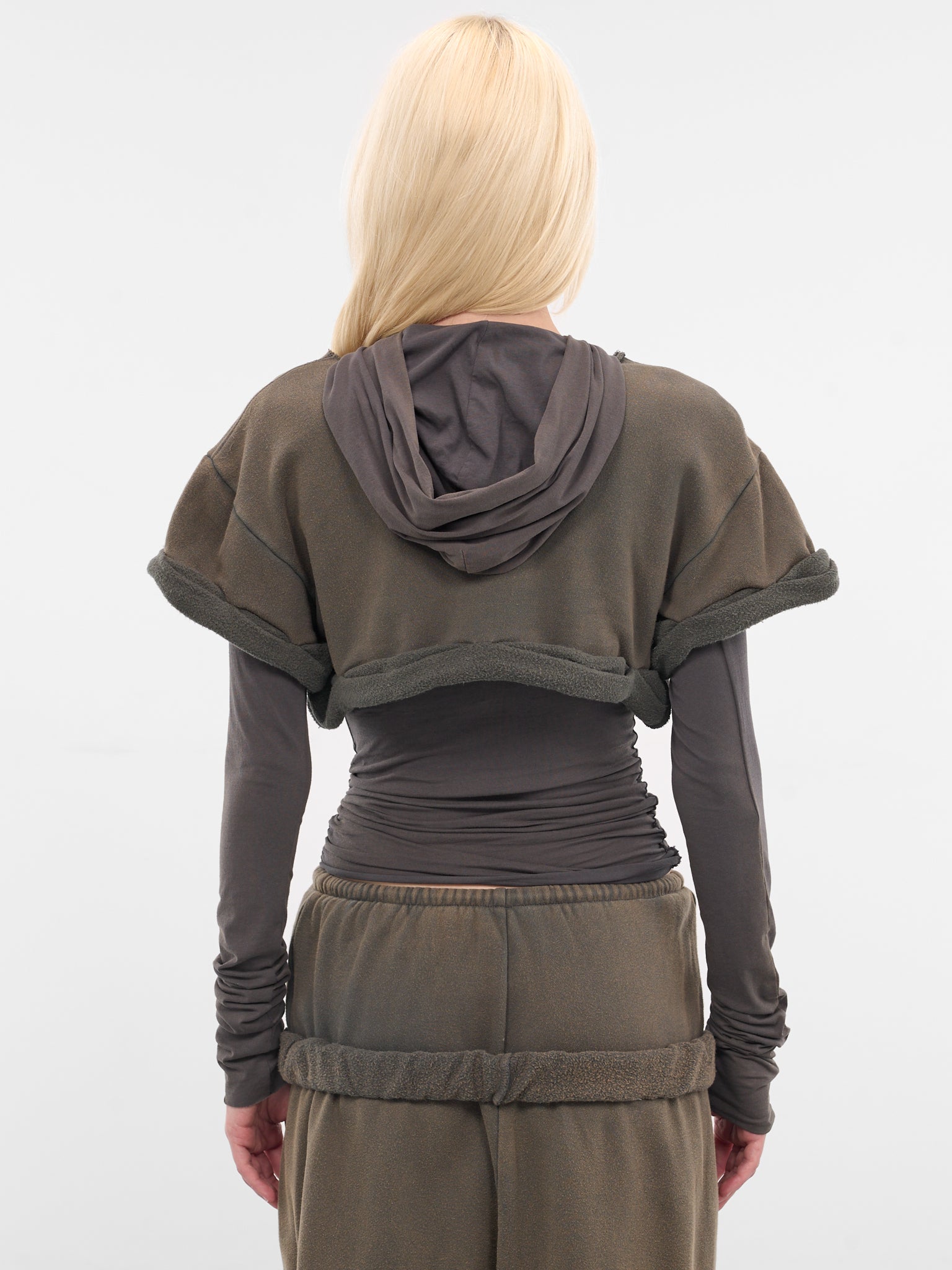 Charcoal Layered Rolled-Up Hoodie (WD-TH3-25-830-WCH-CHARCOAL)