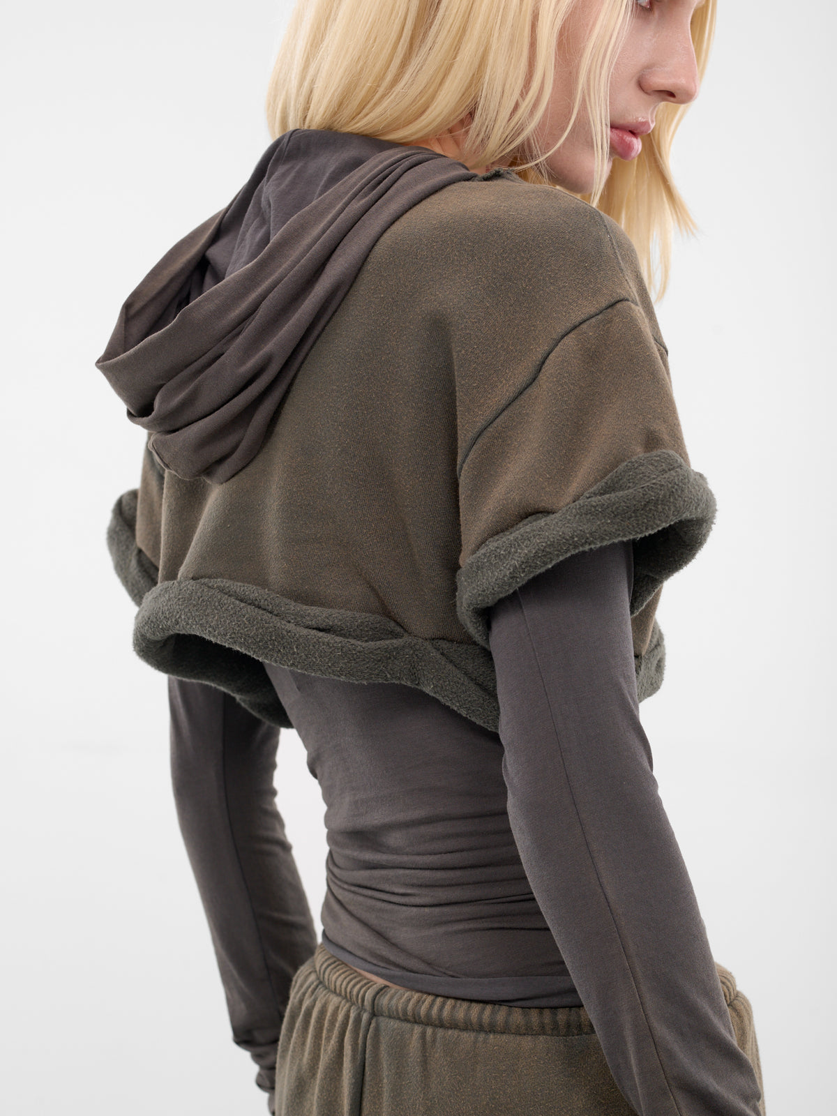 Charcoal Layered Rolled-Up Hoodie (WD-TH3-25-830-WCH-CHARCOAL)