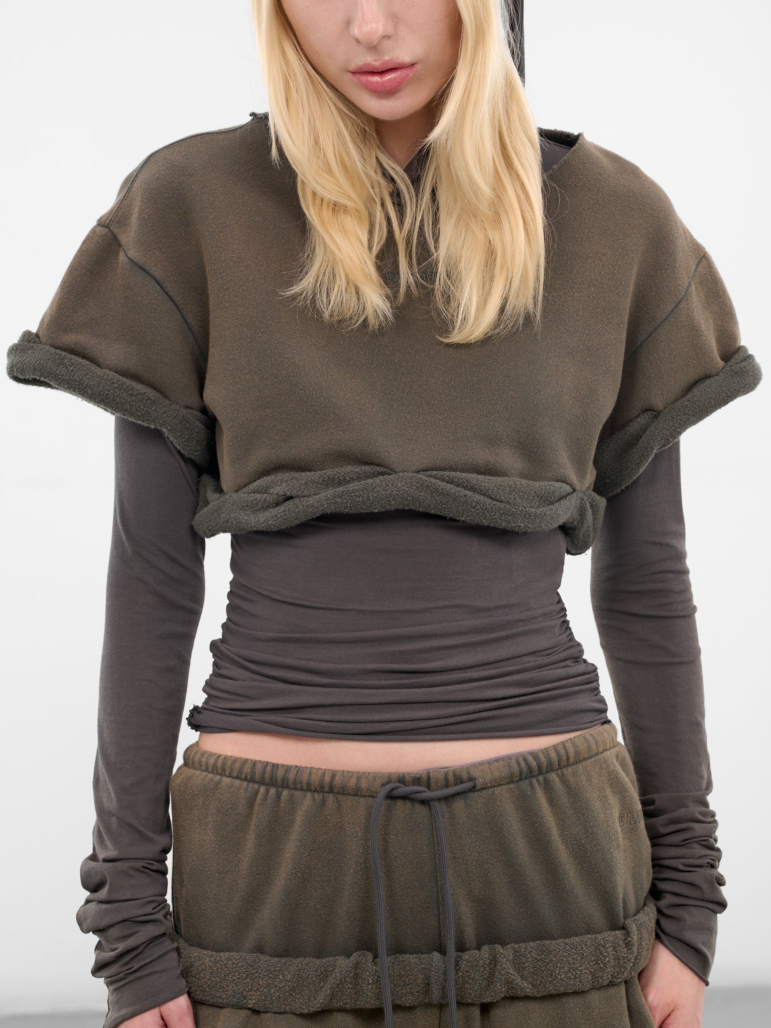 Charcoal Layered Rolled-Up Hoodie (WD-TH3-25-830-WCH-CHARCOAL)