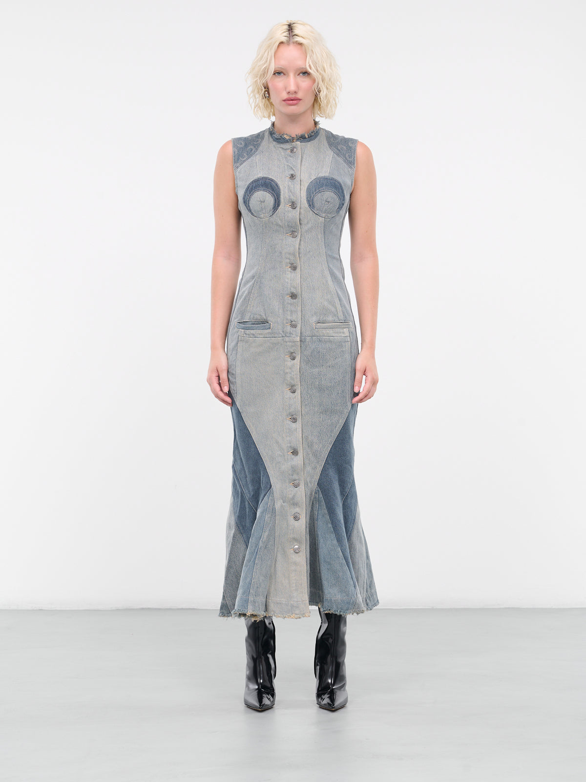 Regenerated Denim Evening Dress (WDR048-UDEN0002-GR30-GRAY)