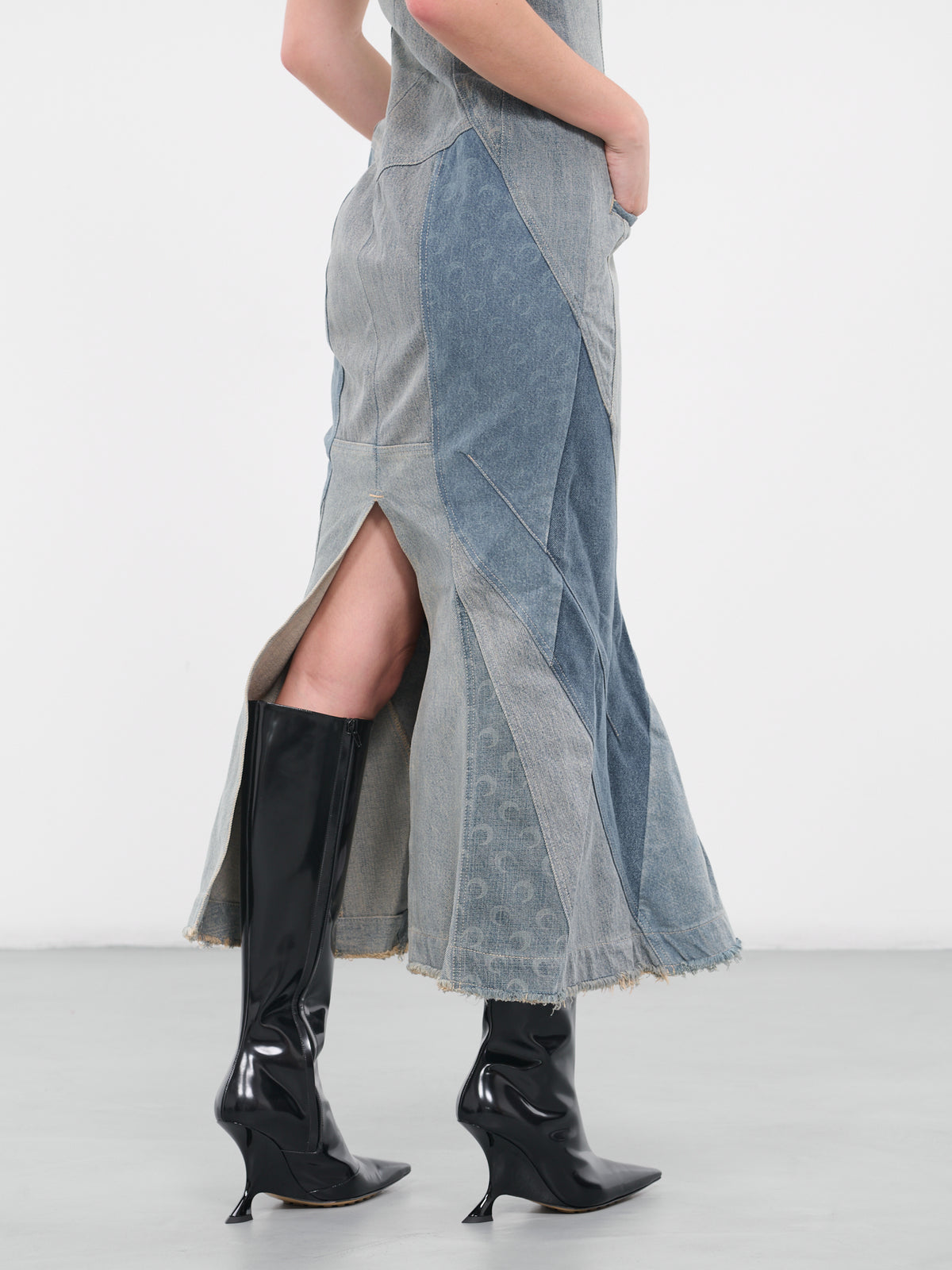 Regenerated Denim Evening Dress (WDR048-UDEN0002-GR30-GRAY)