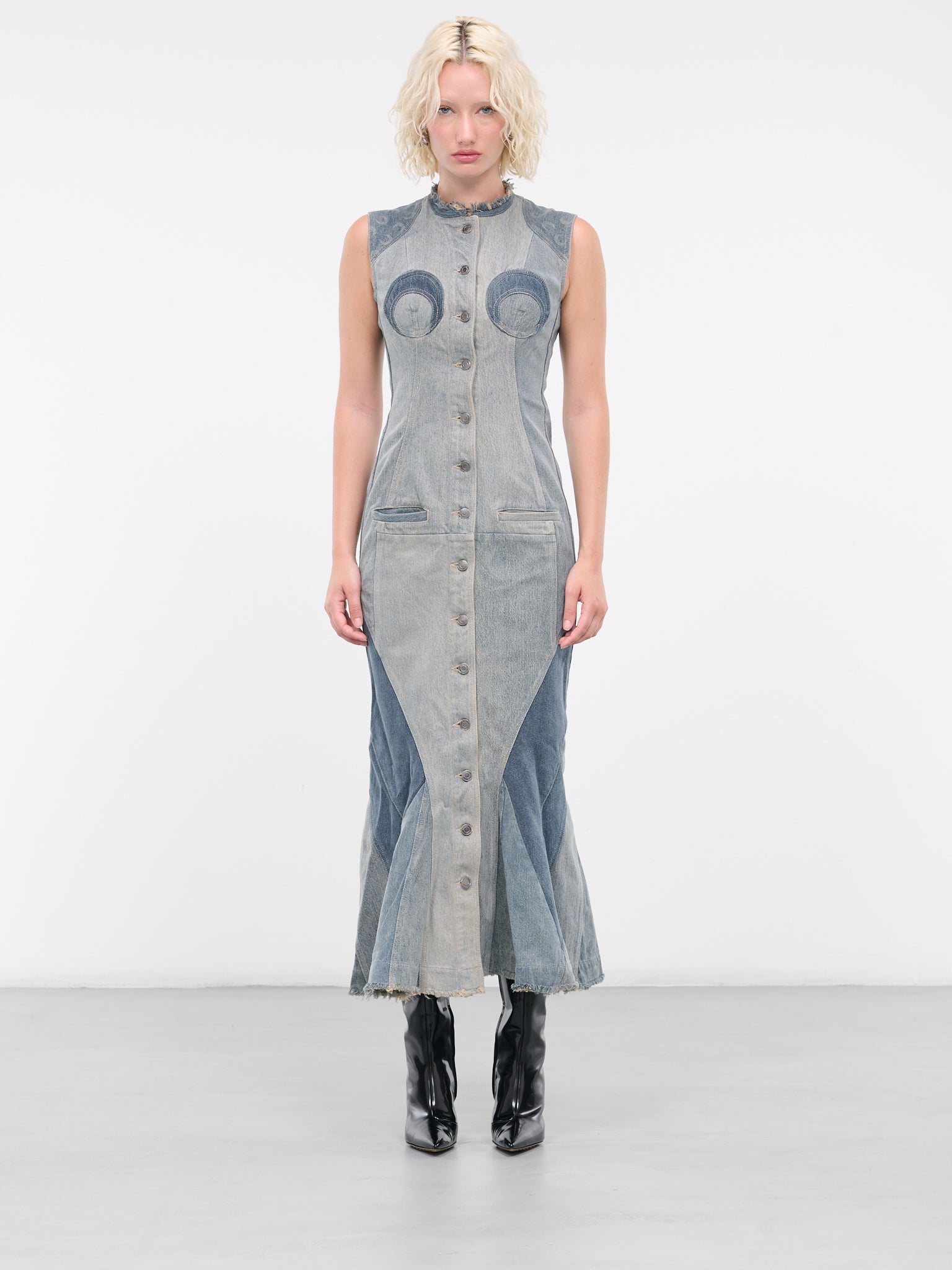 Regenerated Denim Evening Dress (WDR048-UDEN0002-GR30-GRAY) Regenerated Denim Evening Dress (WDR048-UDEN0002-GR30-GRAY)