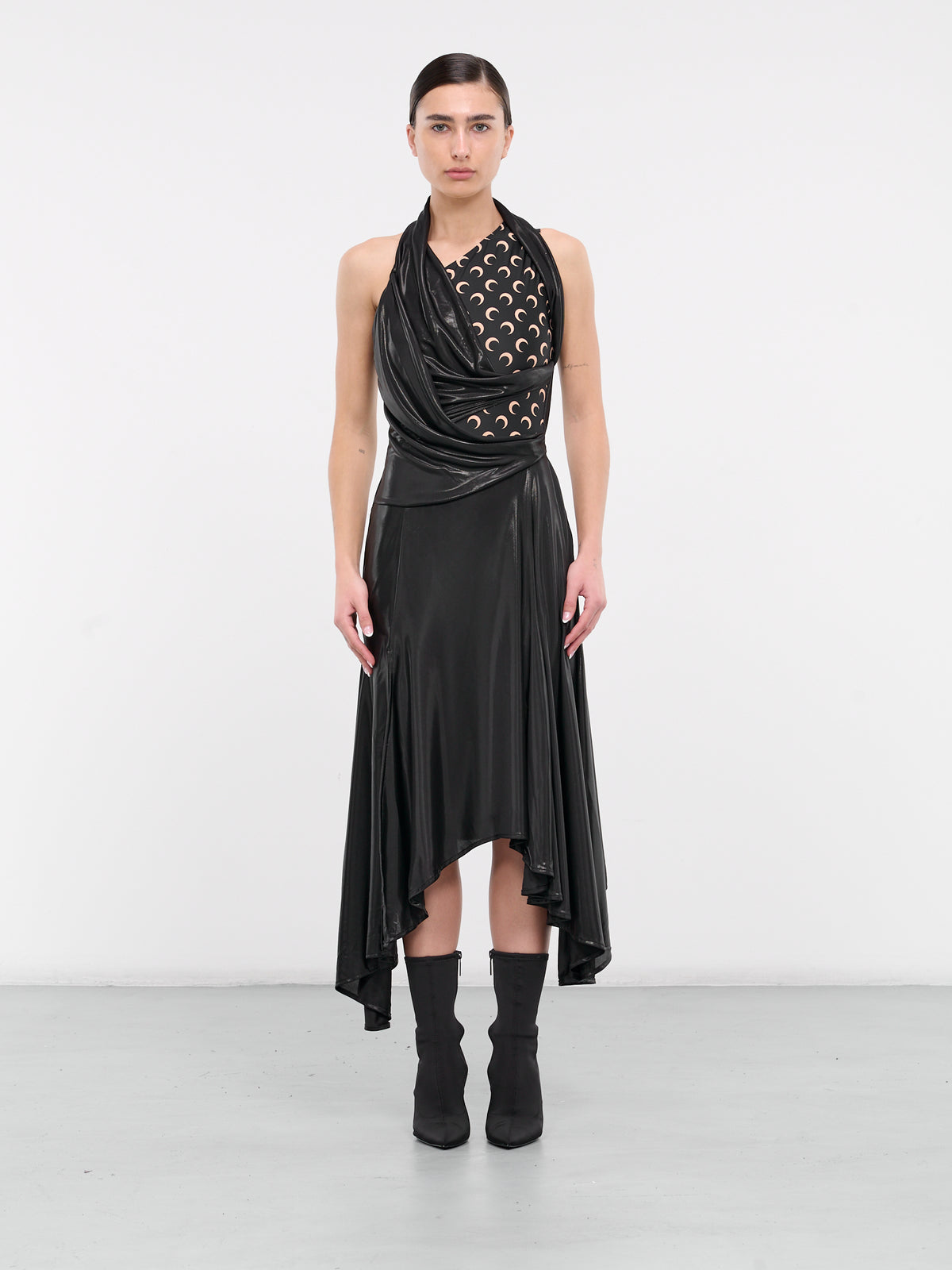 Regenerated Jersey Draped Dress (WDR243-RJER0015-BLACK)