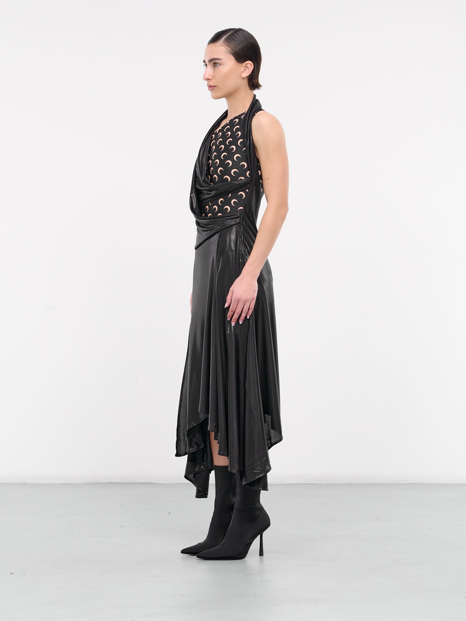 Regenerated Jersey Draped Dress (WDR243-RJER0015-BLACK) Regenerated Jersey Draped Dress (WDR243-RJER0015-BLACK)