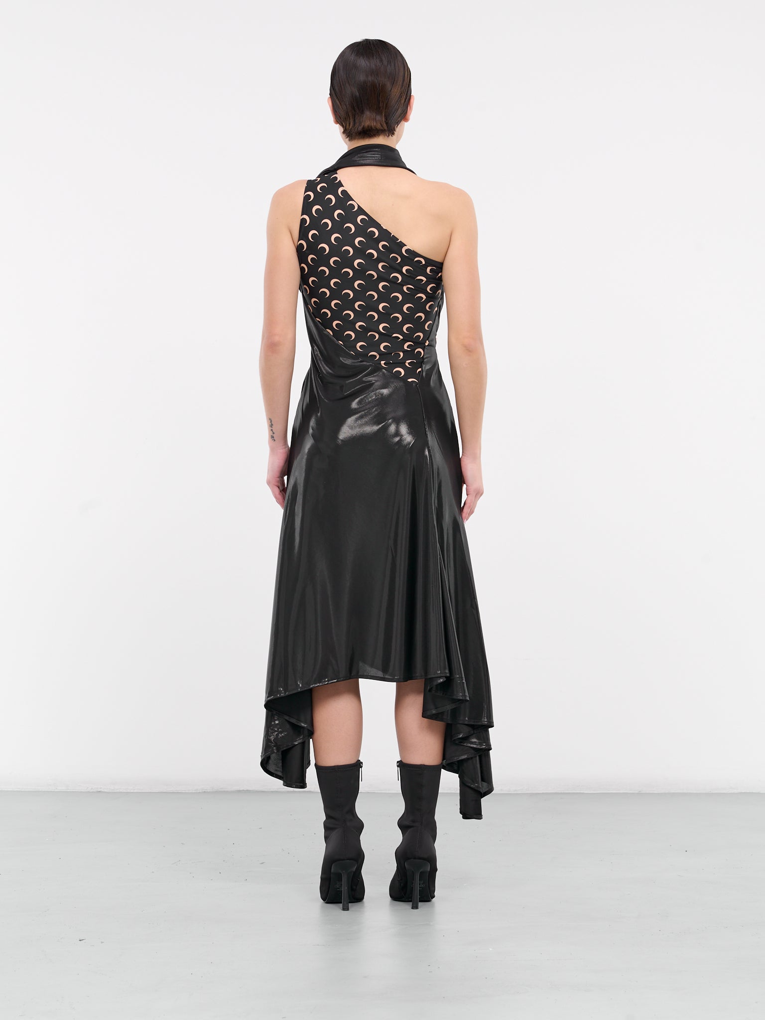 Regenerated Jersey Draped Dress (WDR243-RJER0015-BLACK) Regenerated Jersey Draped Dress (WDR243-RJER0015-BLACK)