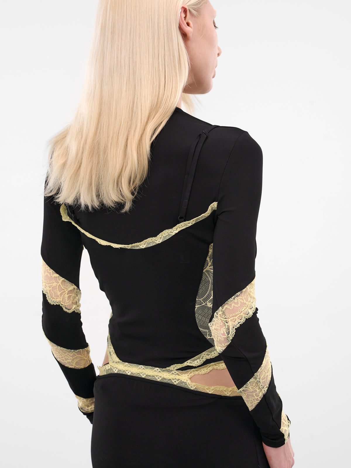 Draped Jersey & Lace Midi Dress (WDR369ACJER0082-BK99-BLACK)