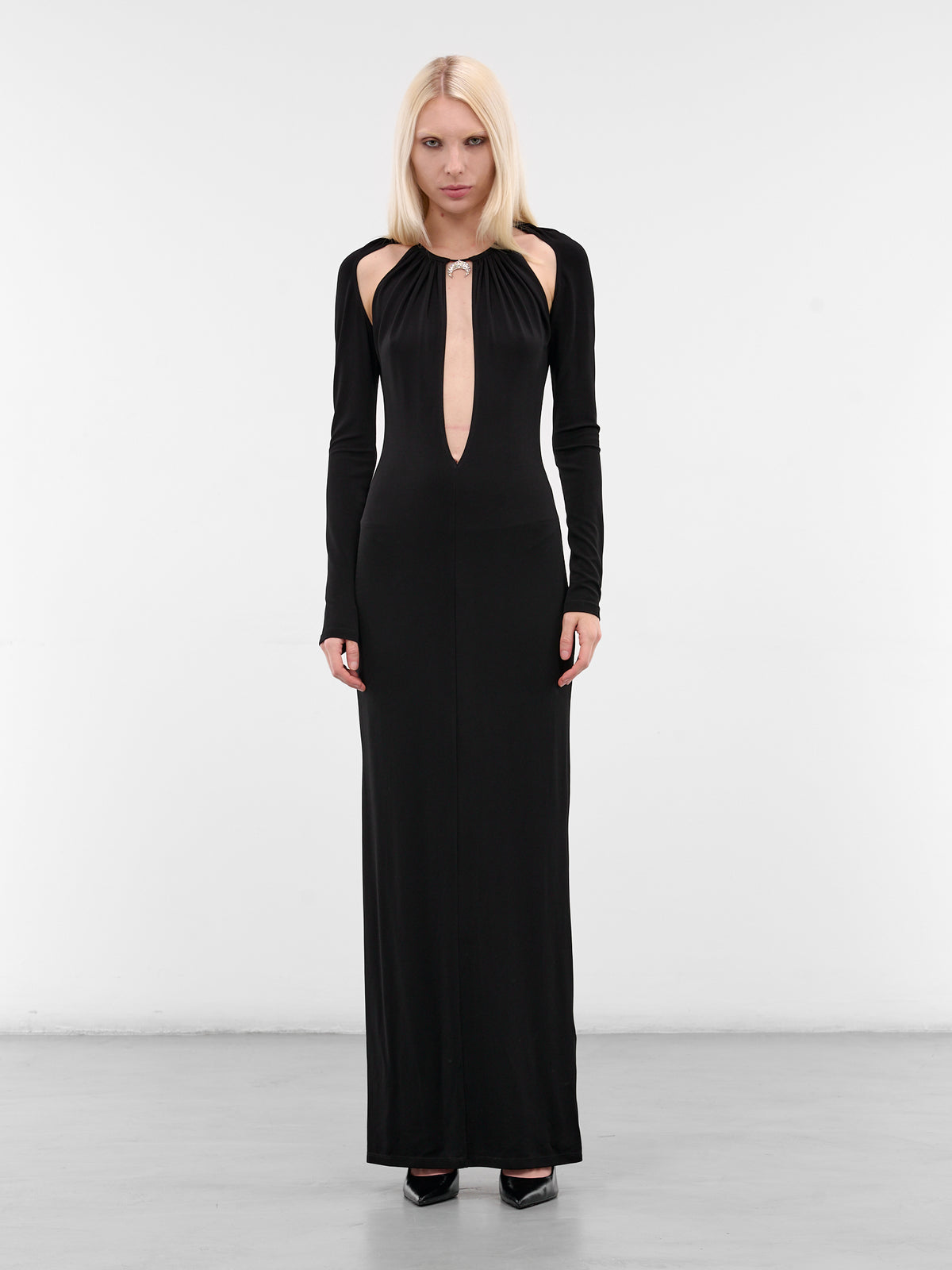 Black Draped Cut-Out Jersey Dress (WDR410ACJER0082-BK99-BLACK)