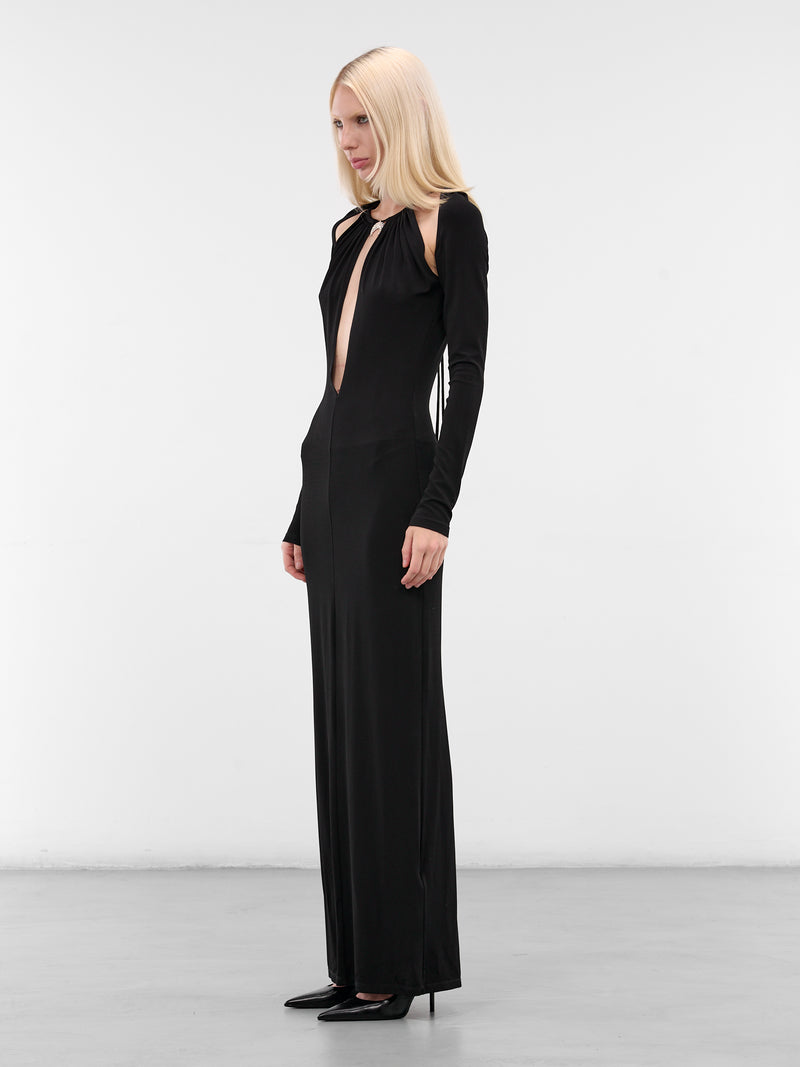 Black Draped Cut-Out Jersey Dress (WDR410ACJER0082-BK99-BLACK)