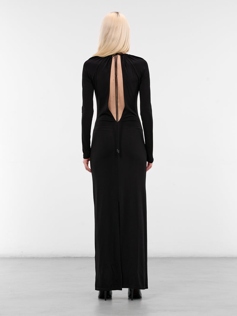 Black Draped Cut-Out Jersey Dress (WDR410ACJER0082-BK99-BLACK)