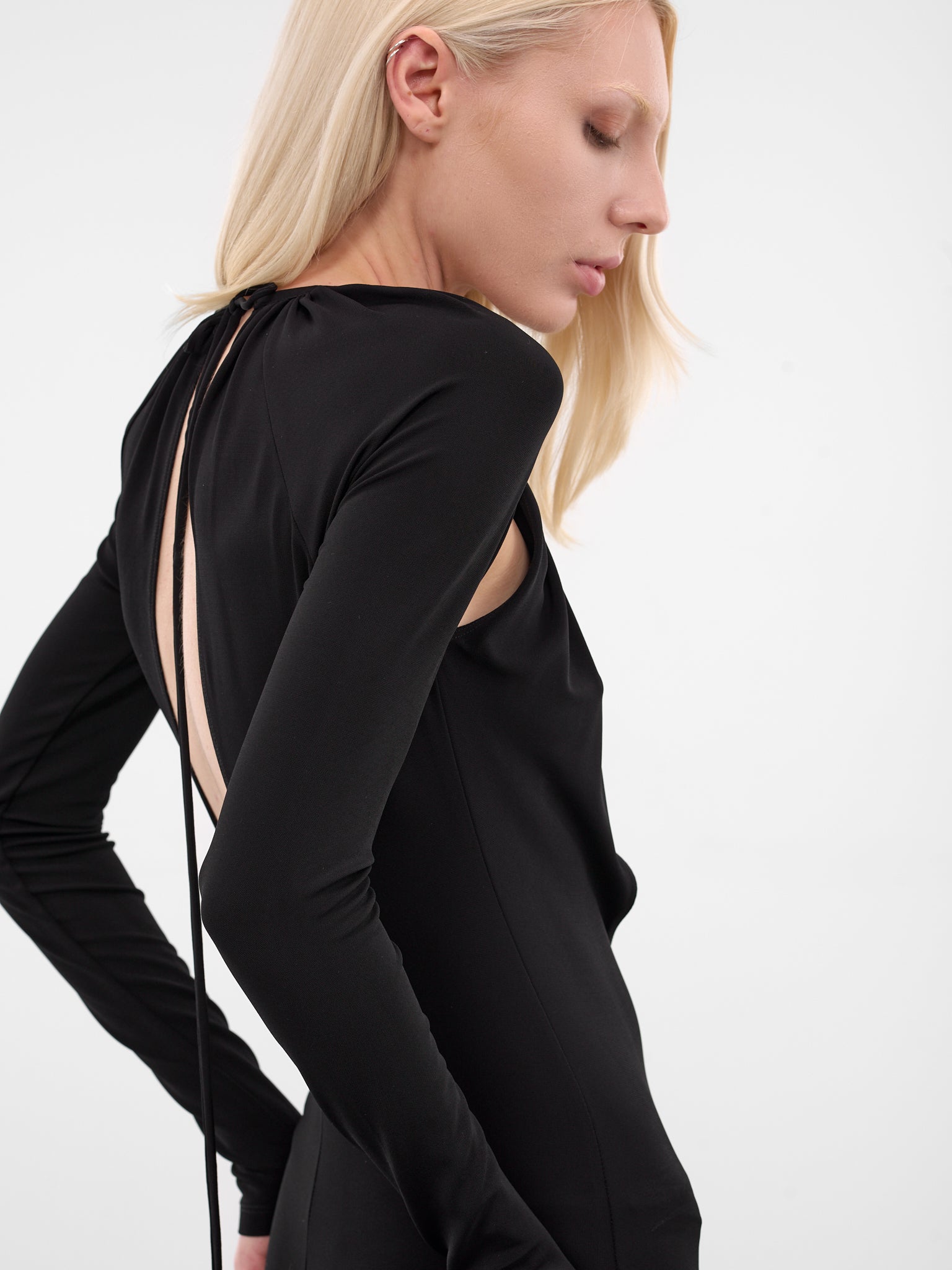 Black Draped Cut-Out Jersey Dress (WDR410ACJER0082-BK99-BLACK)