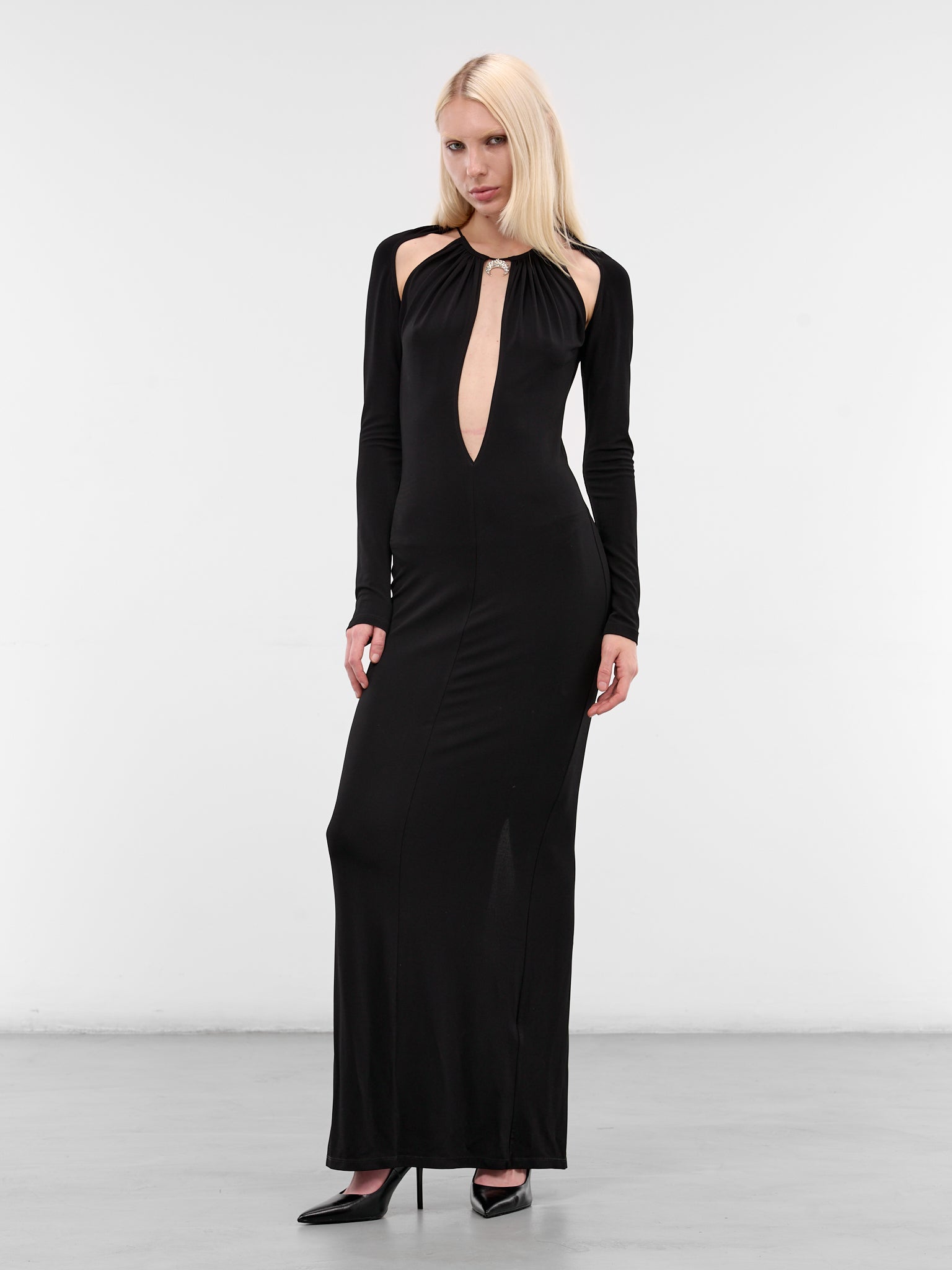 Black Draped Cut-Out Jersey Dress (WDR410ACJER0082-BK99-BLACK)
