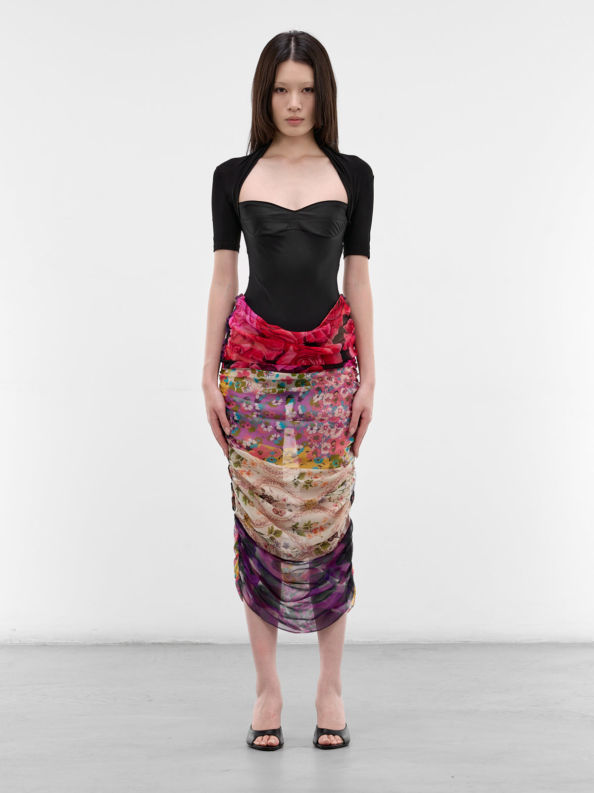 Jersey & Silk Scarves Midi Dress (WDR438ACJER0022-BLACK)