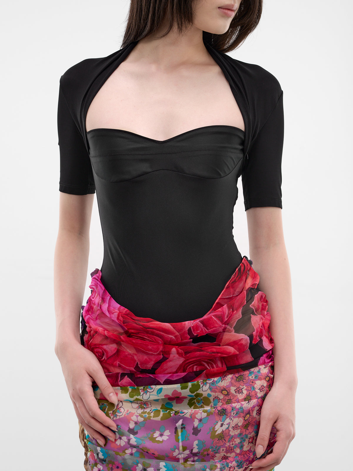 Jersey & Silk Scarves Midi Dress (WDR438ACJER0022-BLACK)