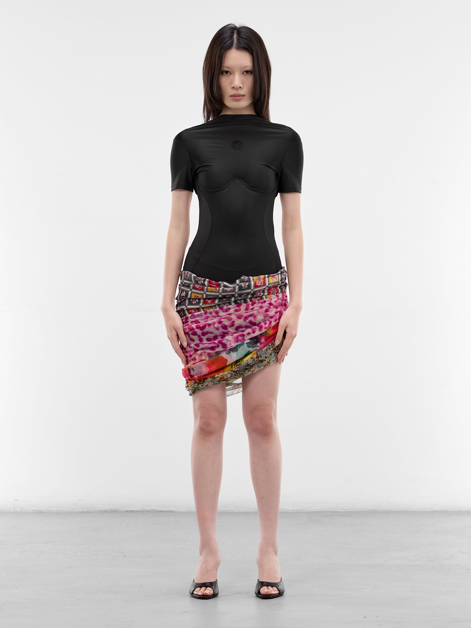 Jersey & Silk Scarves Mini Dress (WDR457ACJER0022-BLACK)