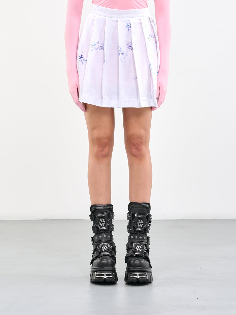 Pen Art Pleated Skirt (WE54SK260W-1203-WHITE)