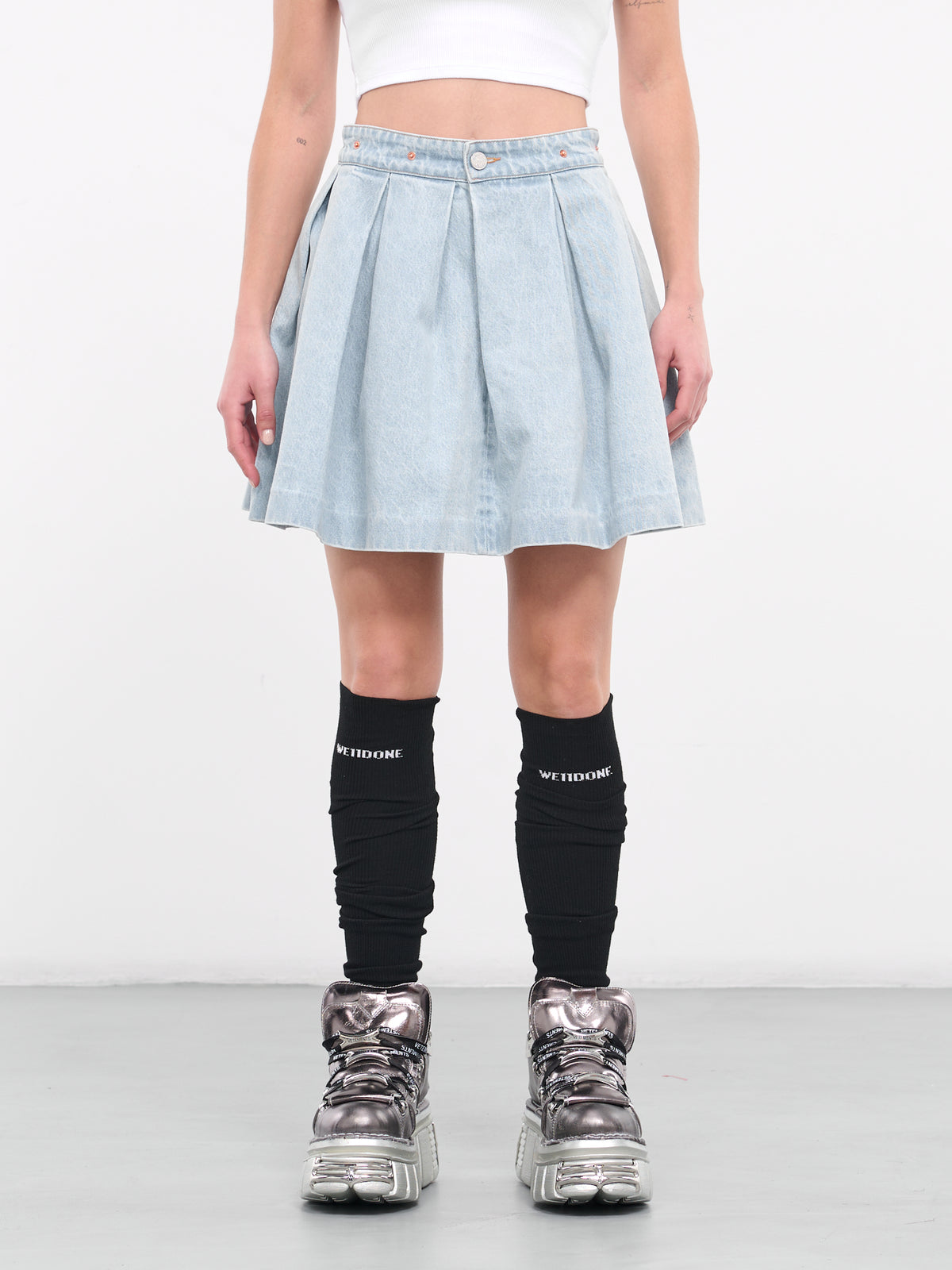 Pleated Denim Mini Skirt (WE64SK600N-BLUE)