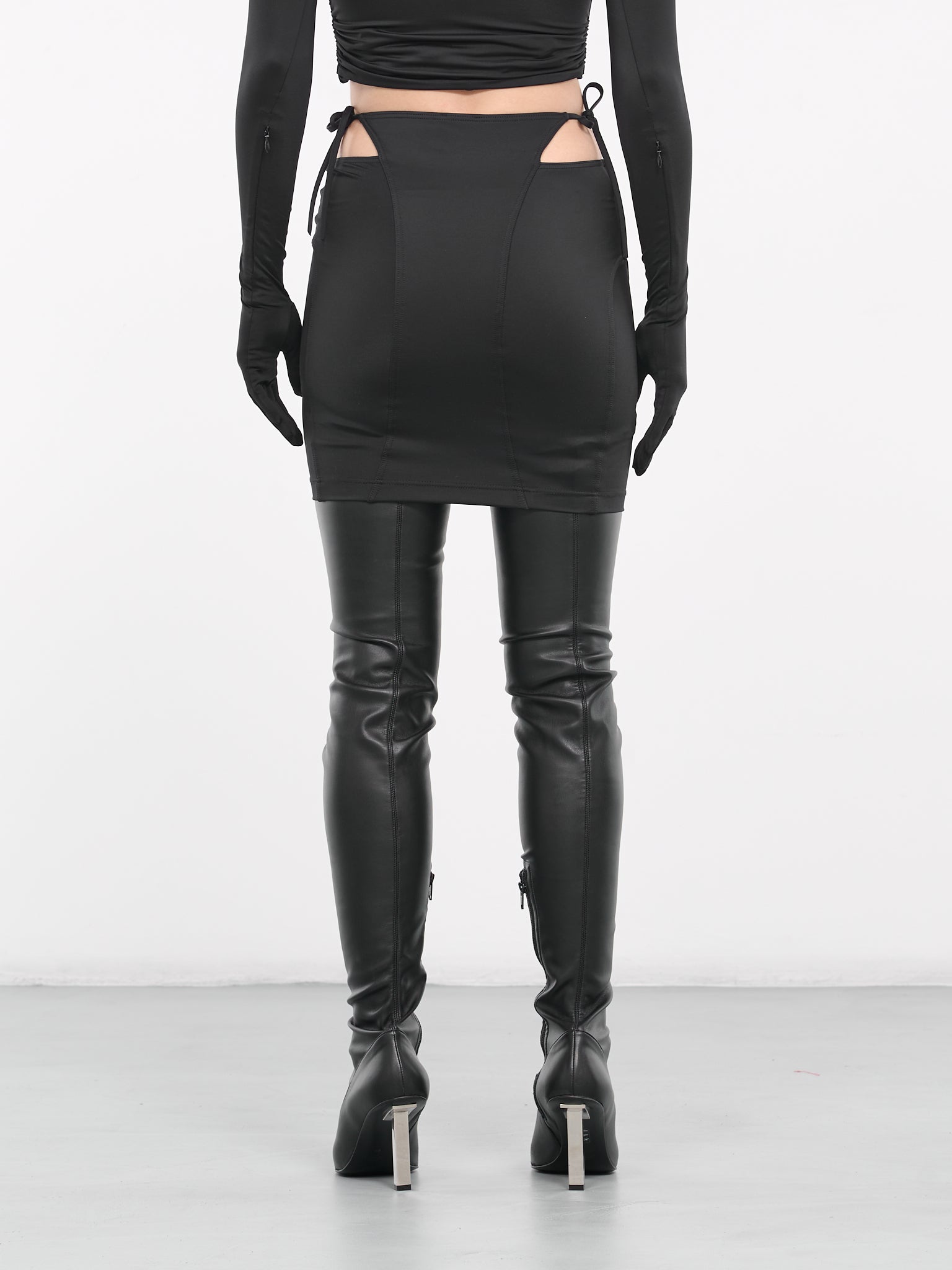 Self-Tie Cut-Out Mini Skirt (WE64SK900B-BLACK)