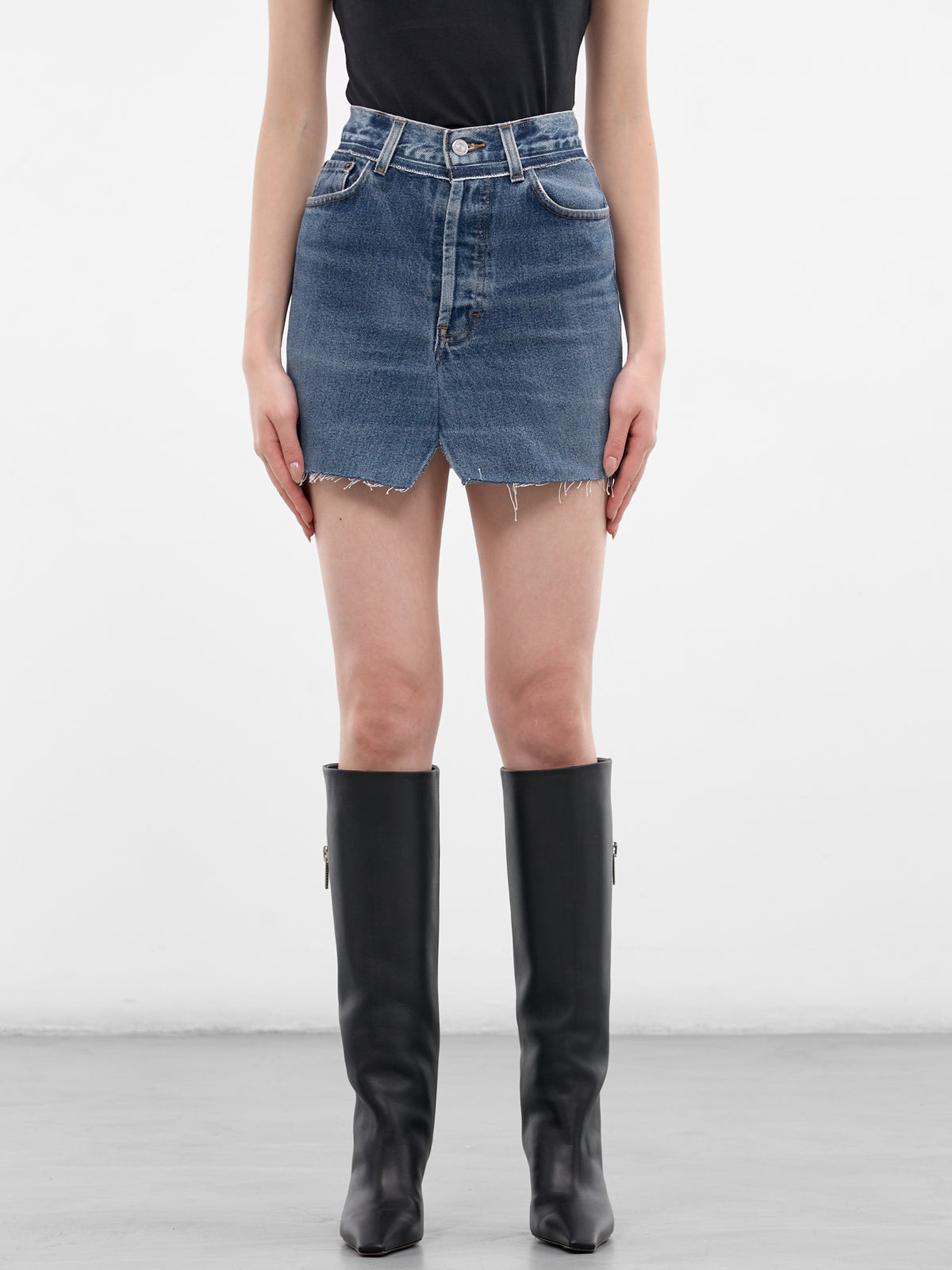 Blue Cut-Up Denim Mini Skirt (WE76DK347N3-VINTAGE-BLUE)
