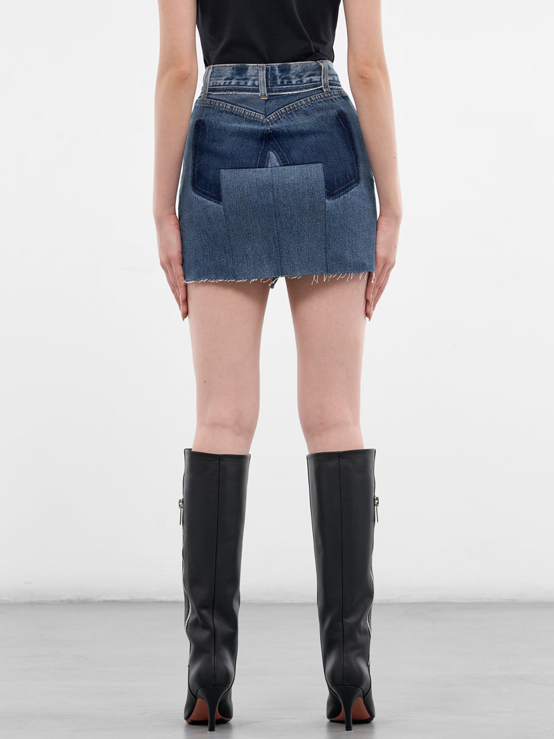 Blue Cut-Up Denim Mini Skirt (WE76DK347N3-VINTAGE-BLUE)