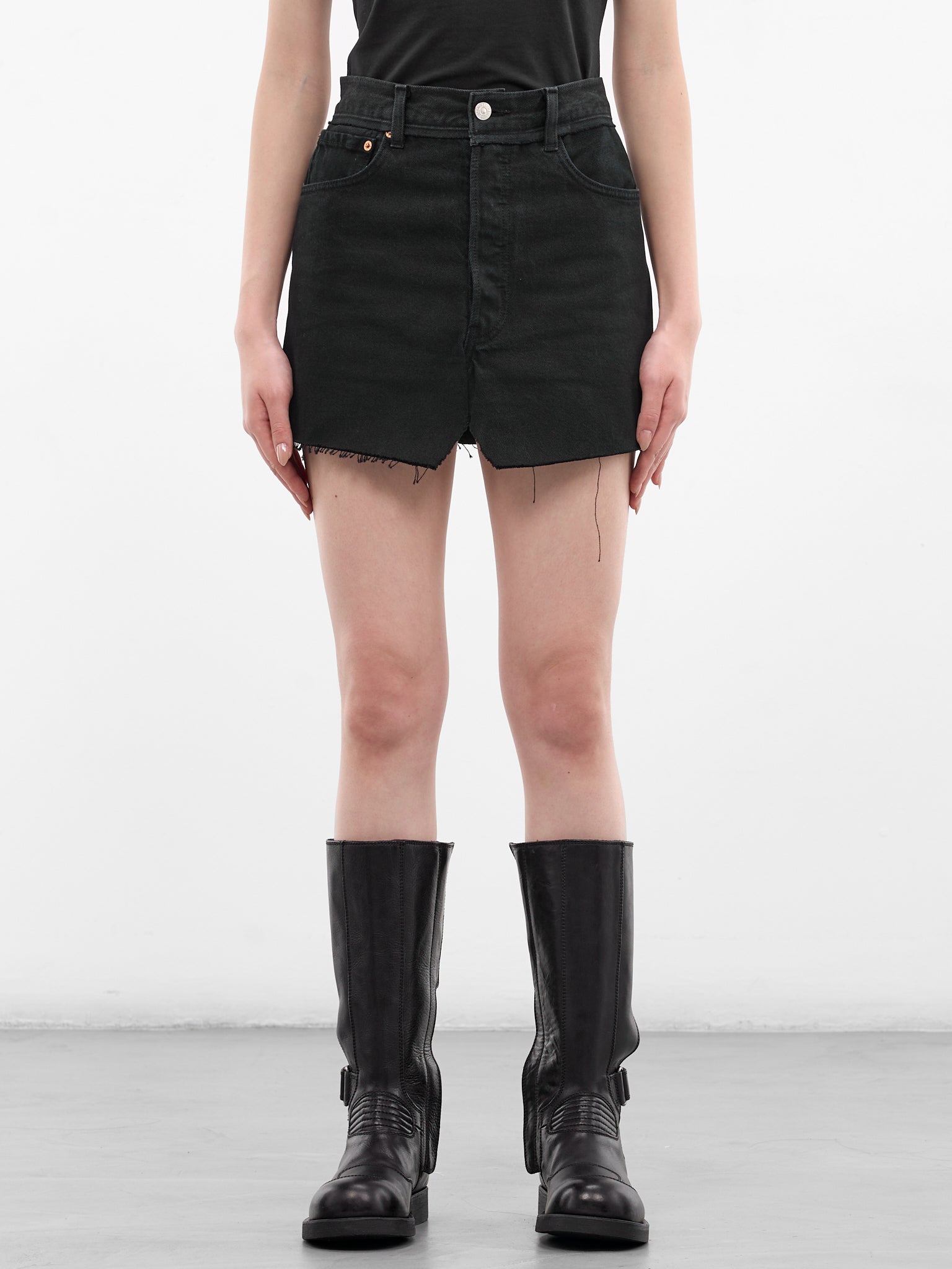 Black Cut-Up Denim Mini Skirt (WE76DK349B5-VINTAGE-BLACK)