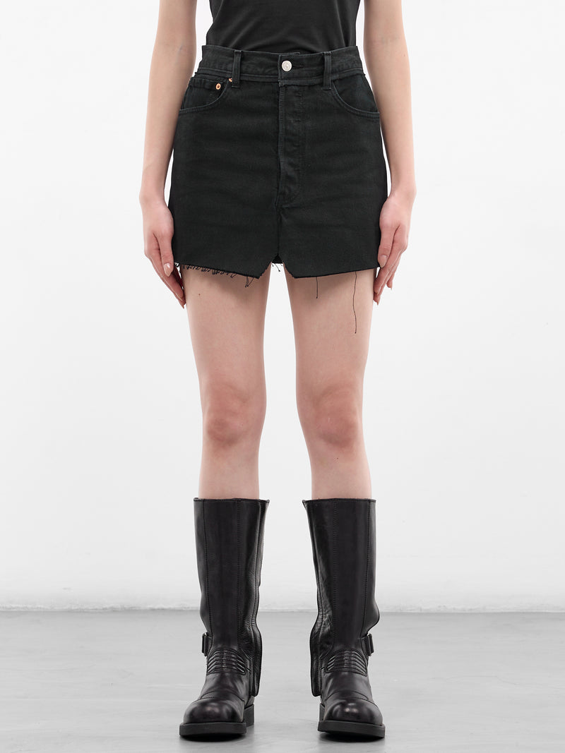 Black Cut-Up Denim Mini Skirt (WE76DK349B5-VINTAGE-BLACK)