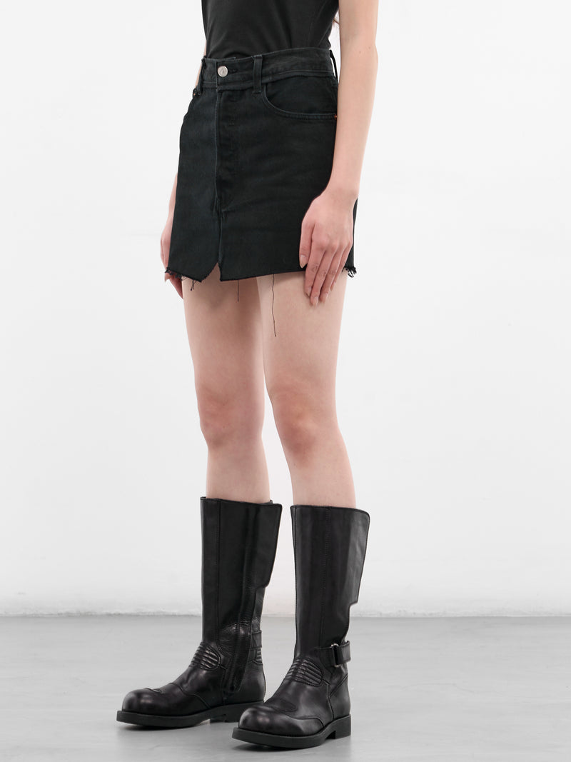Black Cut-Up Denim Mini Skirt (WE76DK349B5-VINTAGE-BLACK)