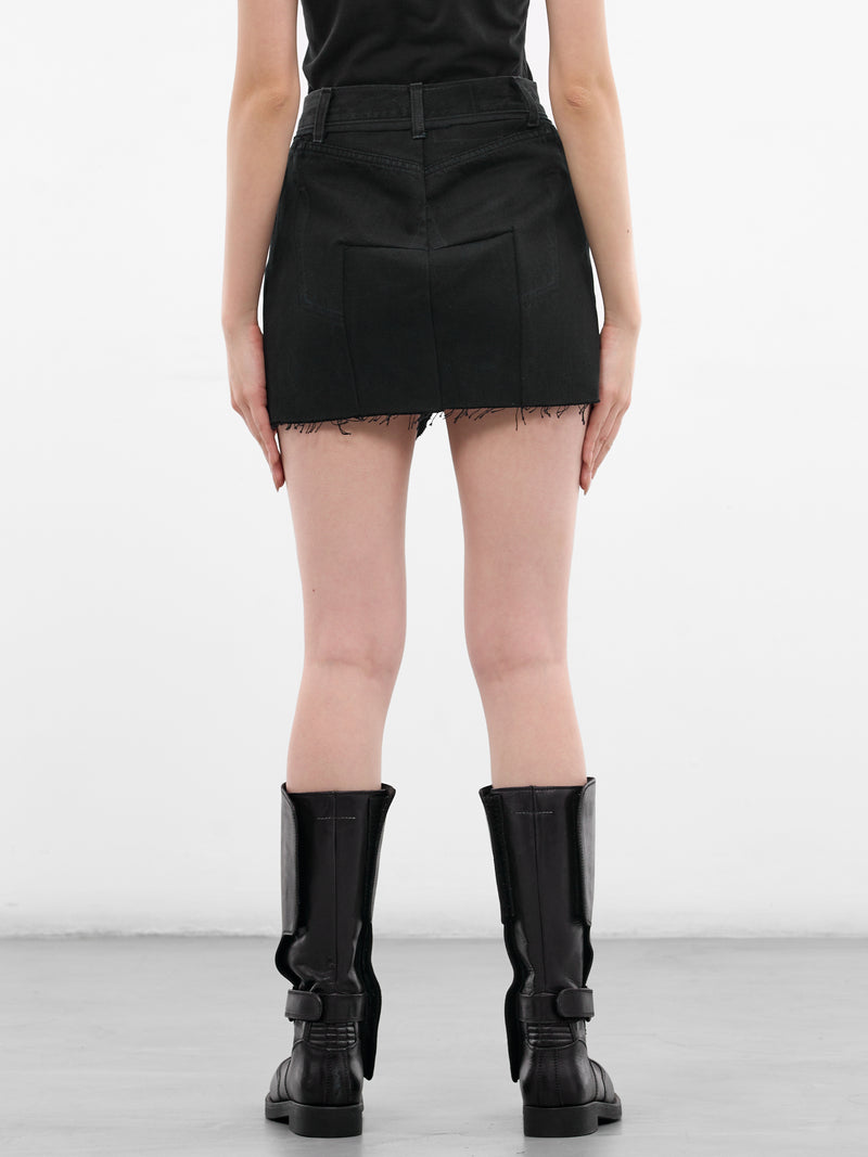 Black Cut-Up Denim Mini Skirt (WE76DK349B5-VINTAGE-BLACK)